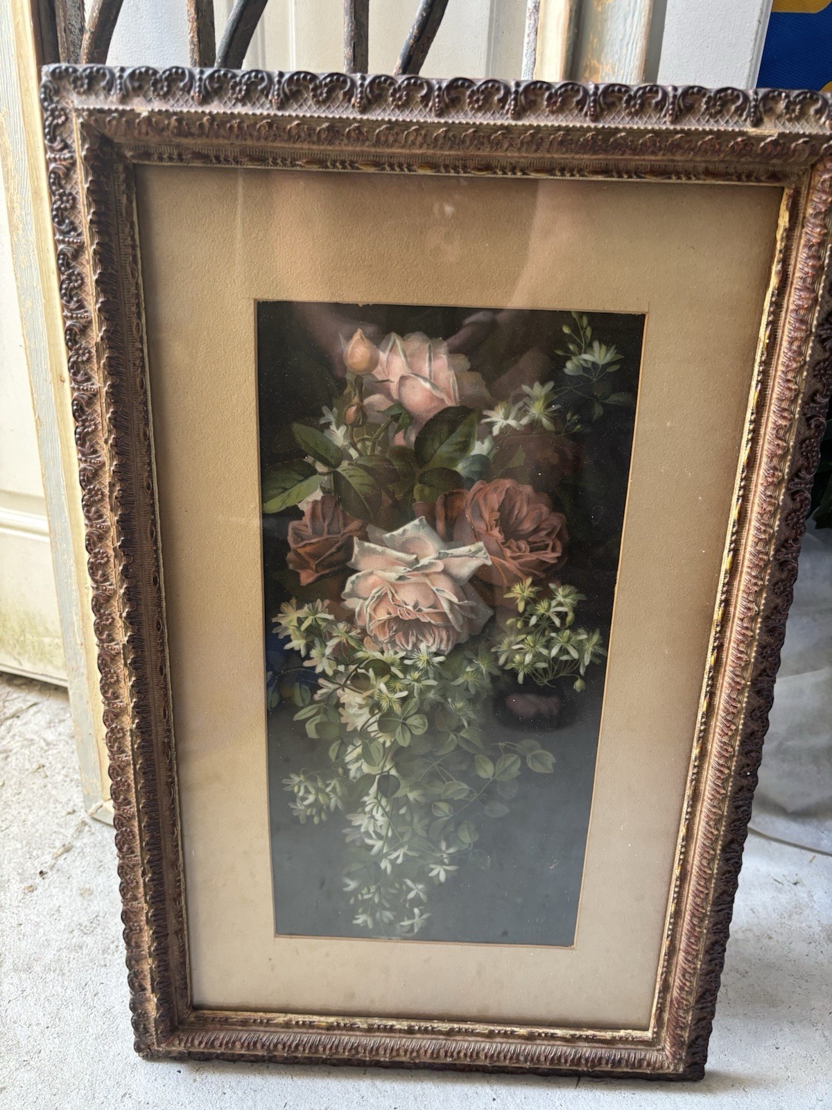 Antique matted and framed lush Roses Paper Art Print Antique matted and framed lush Roses Paper Art Print