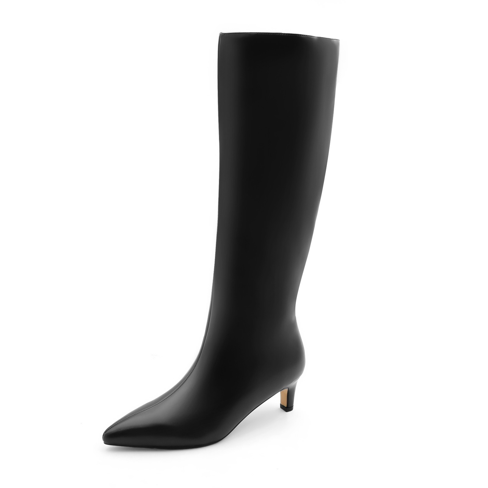 Lurnyet Women\'s Knee High Boots, Faux Leather Pointed Toe with 2 Inch Heel