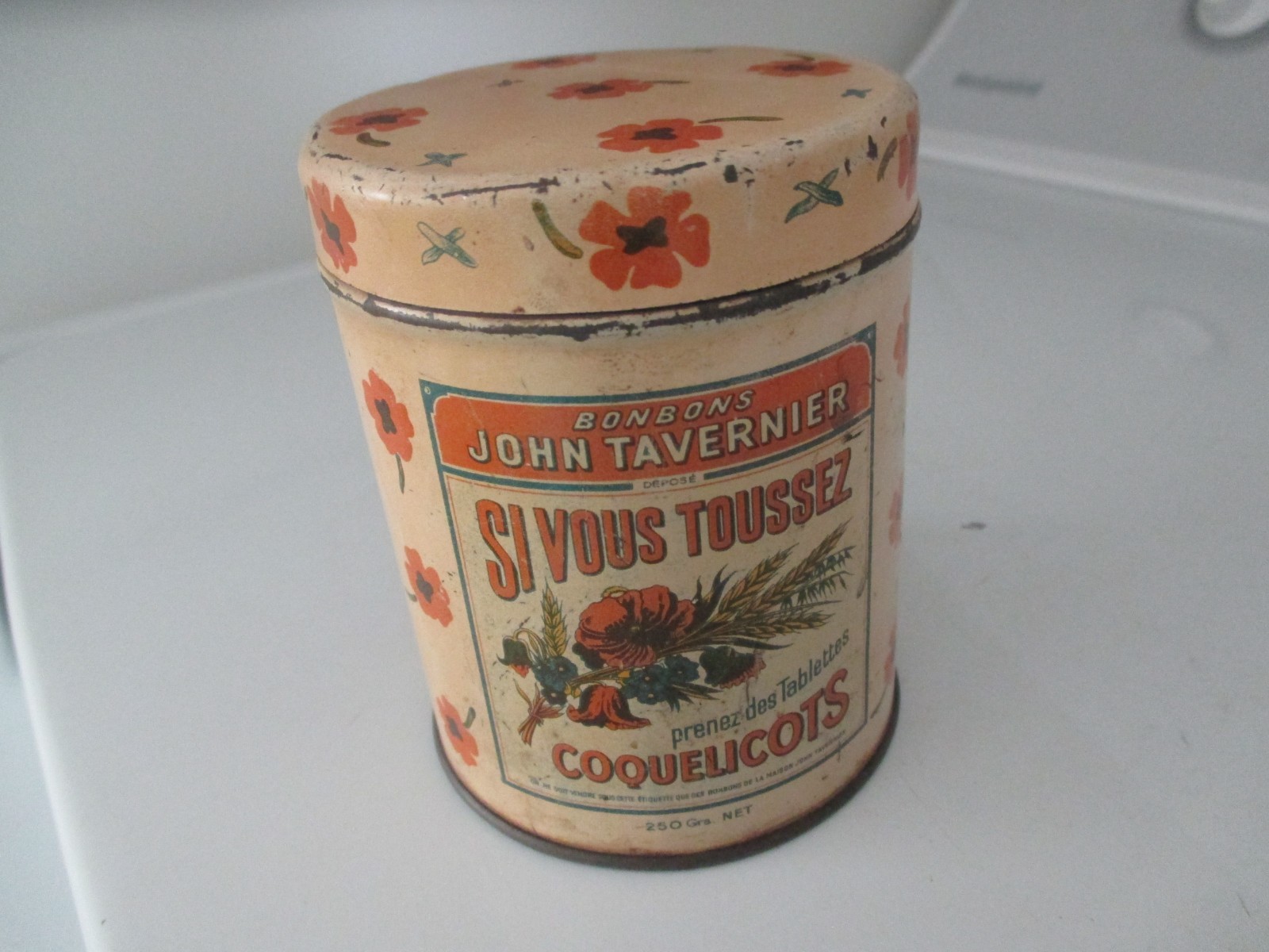 VINTAGE ANTIQUE floral FRENCH BONBONS TIN JOHN TAVERNIER VINTAGE ANTIQUE floral FRENCH BONBONS TIN JOHN TAVERNIER
