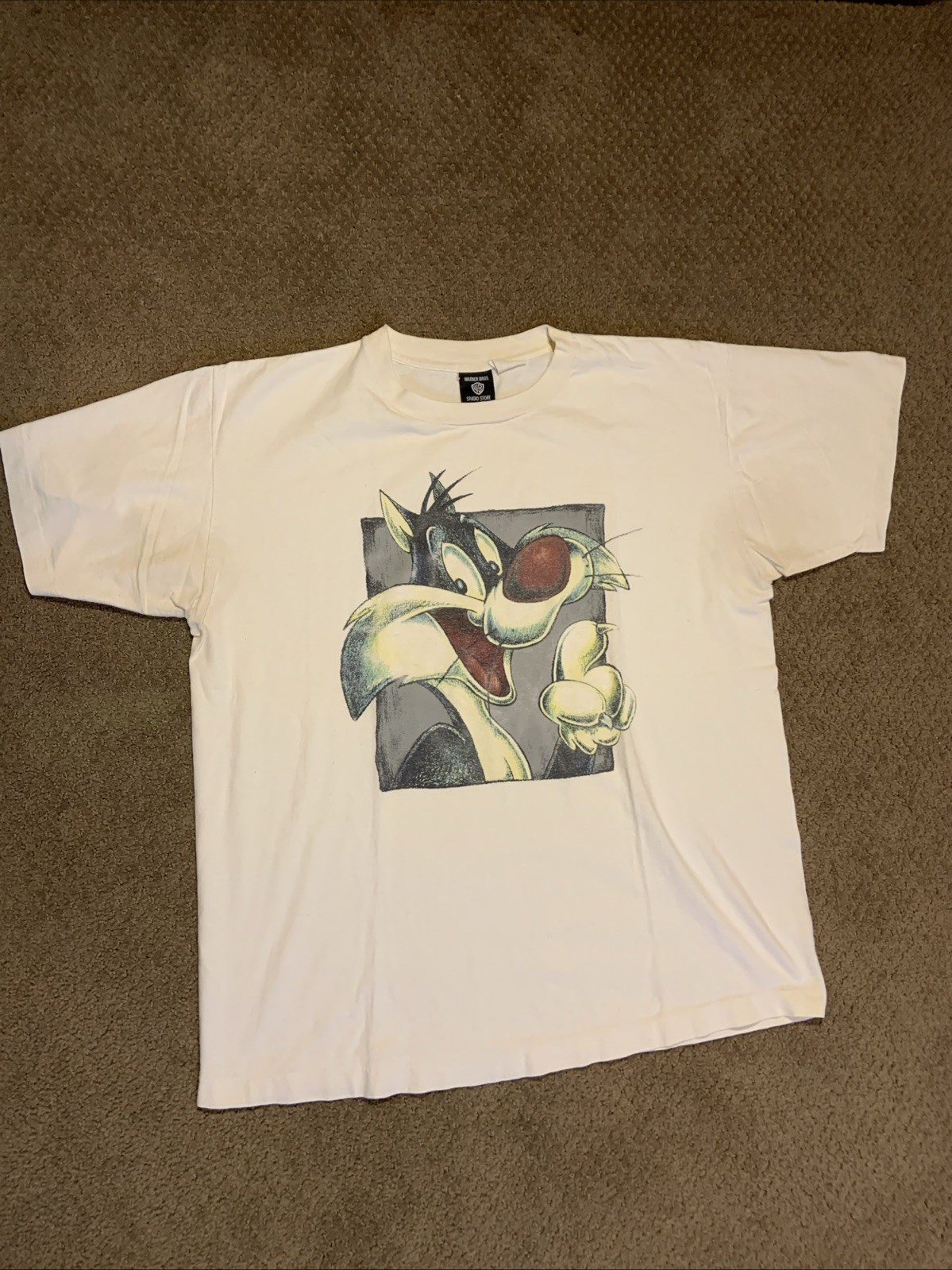 Vintage 1990s Sylvester The Cat Warner Bros Studio Store White T-Shirt Size XL
