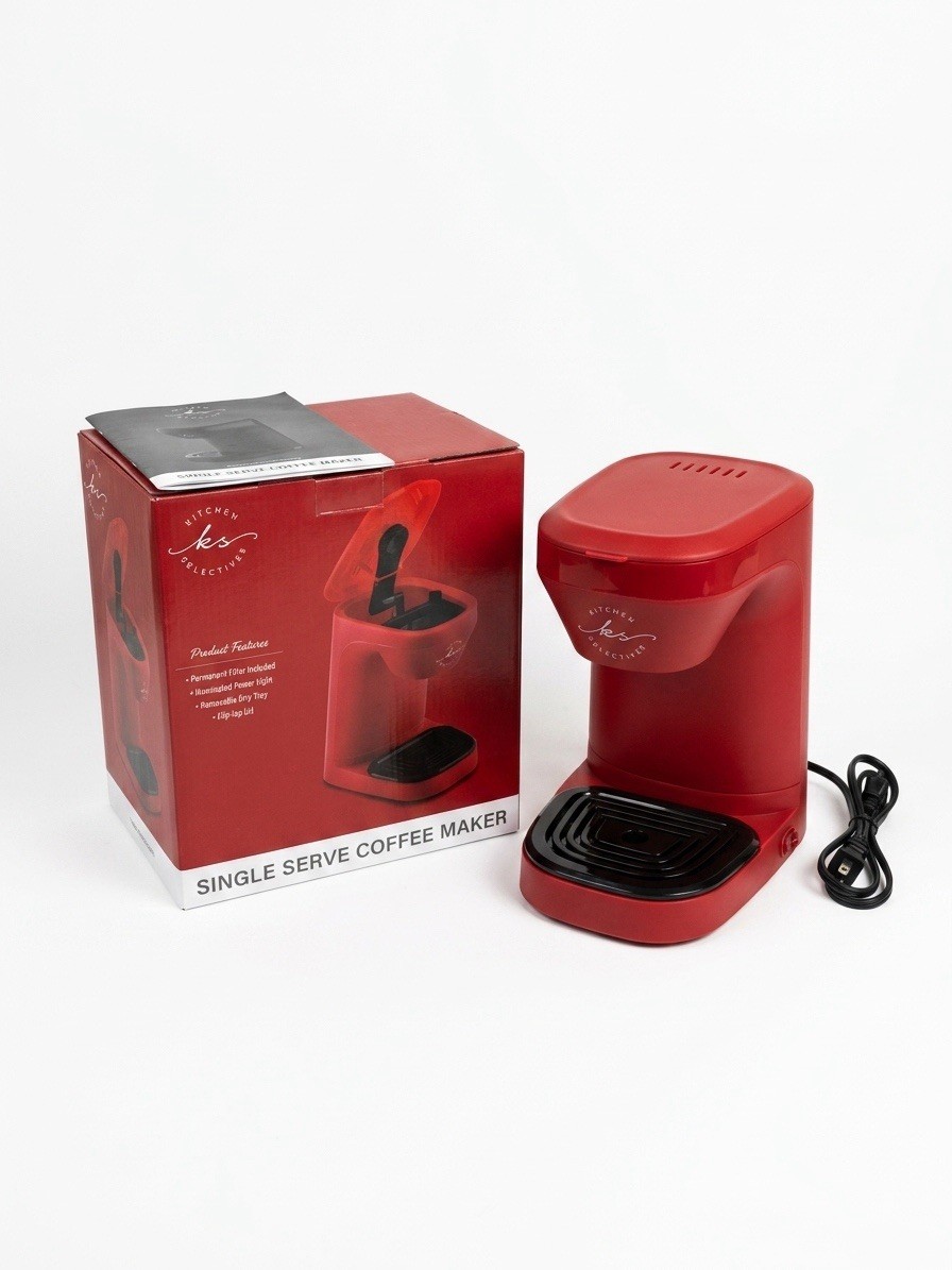 KITCHEN SELECTIVES SINGLE SERVE COFFEE MAKER | RED  OPEN BOX