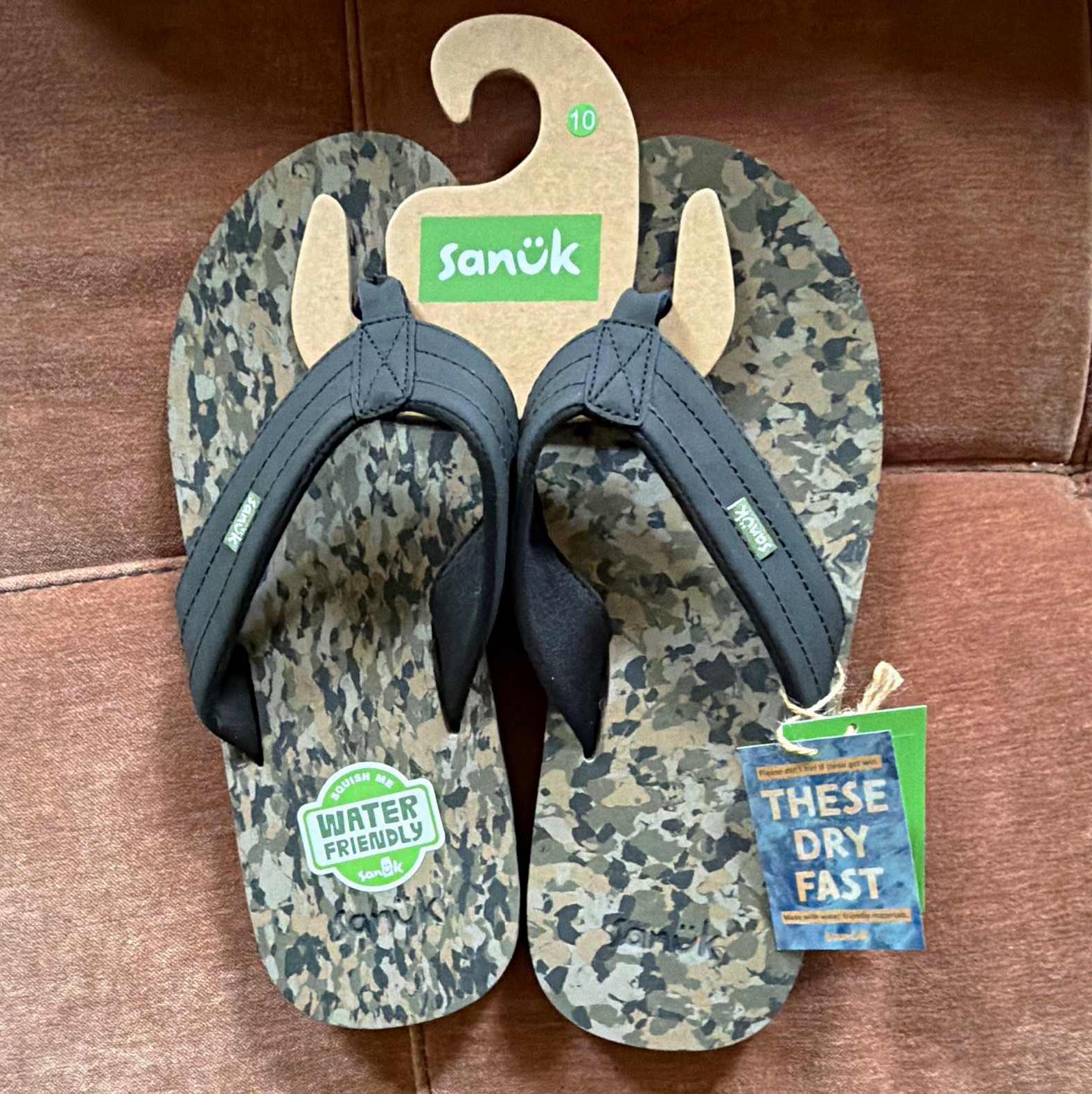 Sanuk Ziggy Men’s Flip Flop Sandals Water Friendly Camo Black/Gray 10 1116734