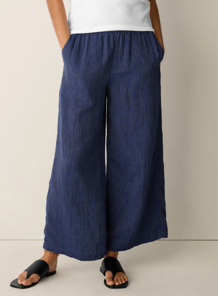 Eileen Fisher Striped Organic Cotton Gauze Wide-Leg Pant - DEEP DIVE Eileen Fisher Striped Organic Cotton Gauze Wide-Leg Pant - DEEP DIVE
