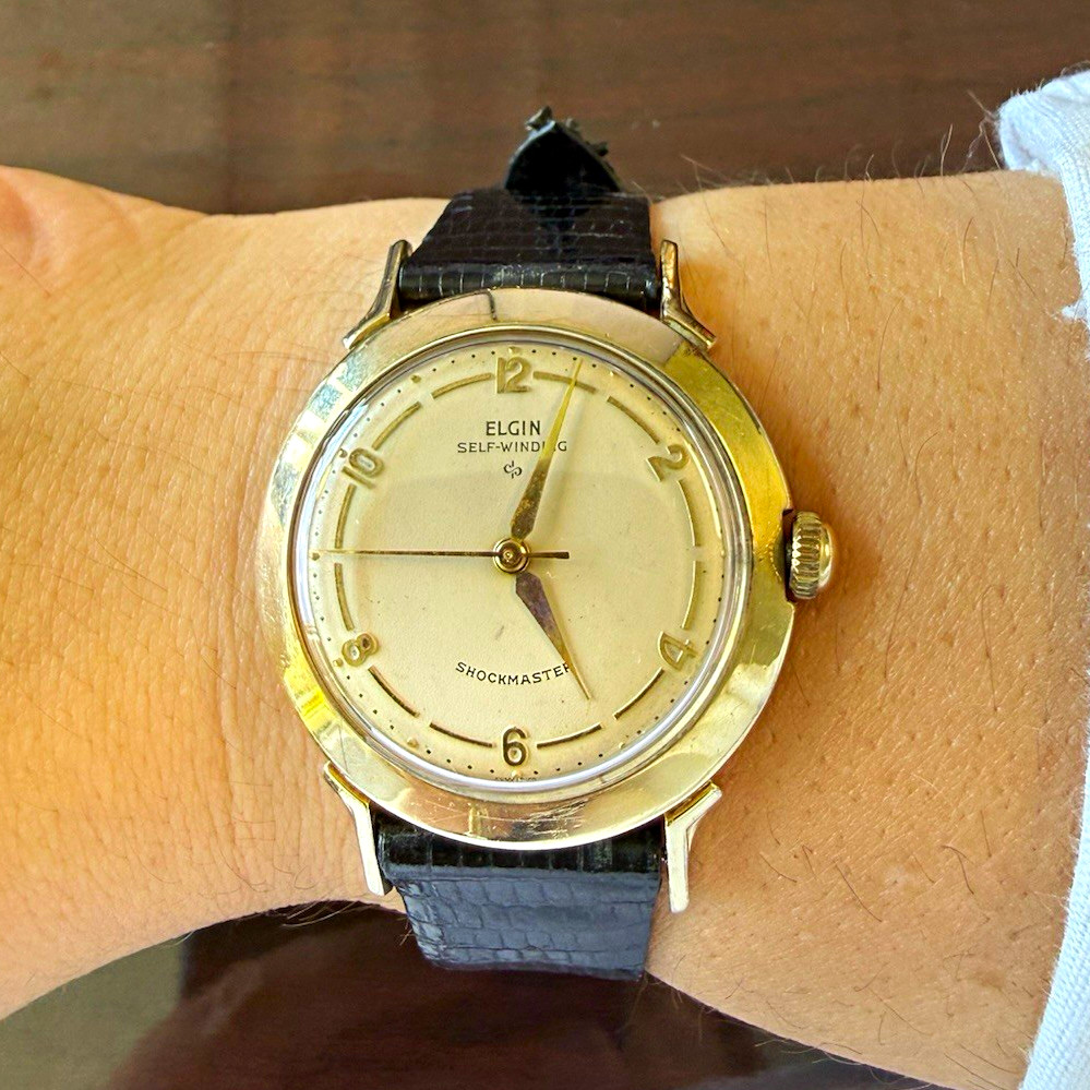 Elgin Shockmaster Automatic 10K Gold Filled Watch 35 mm Excellent Condition