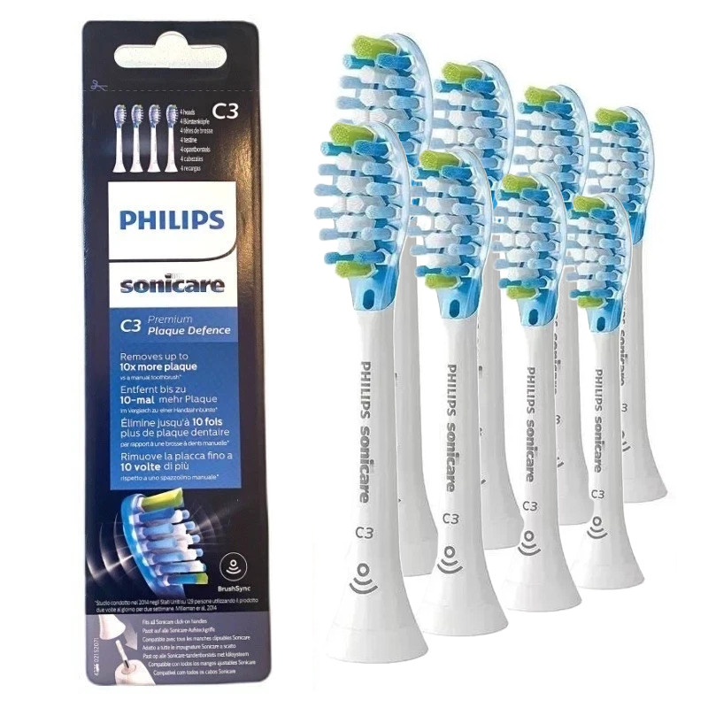 Two 4-Pack (8) C3 Premium Plaque Defence Replacement Brush Heads White HX9044/17