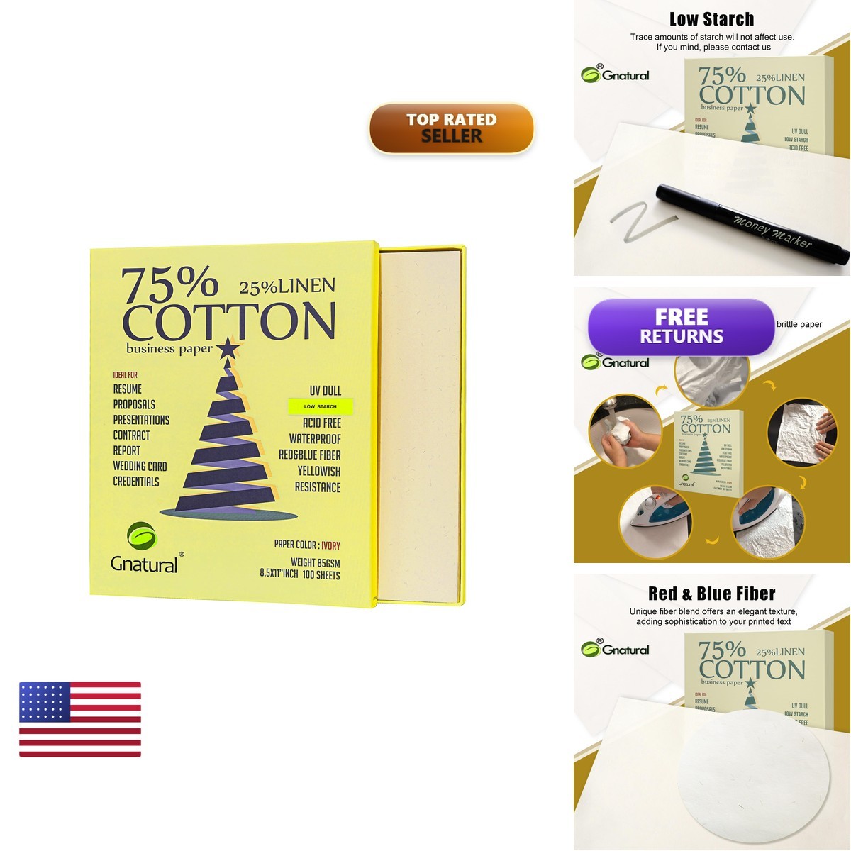 Gnatural 75 Cotton 25 Linen Business Paper Ivory 85Gsm 8.5W X 11L Resume Paper