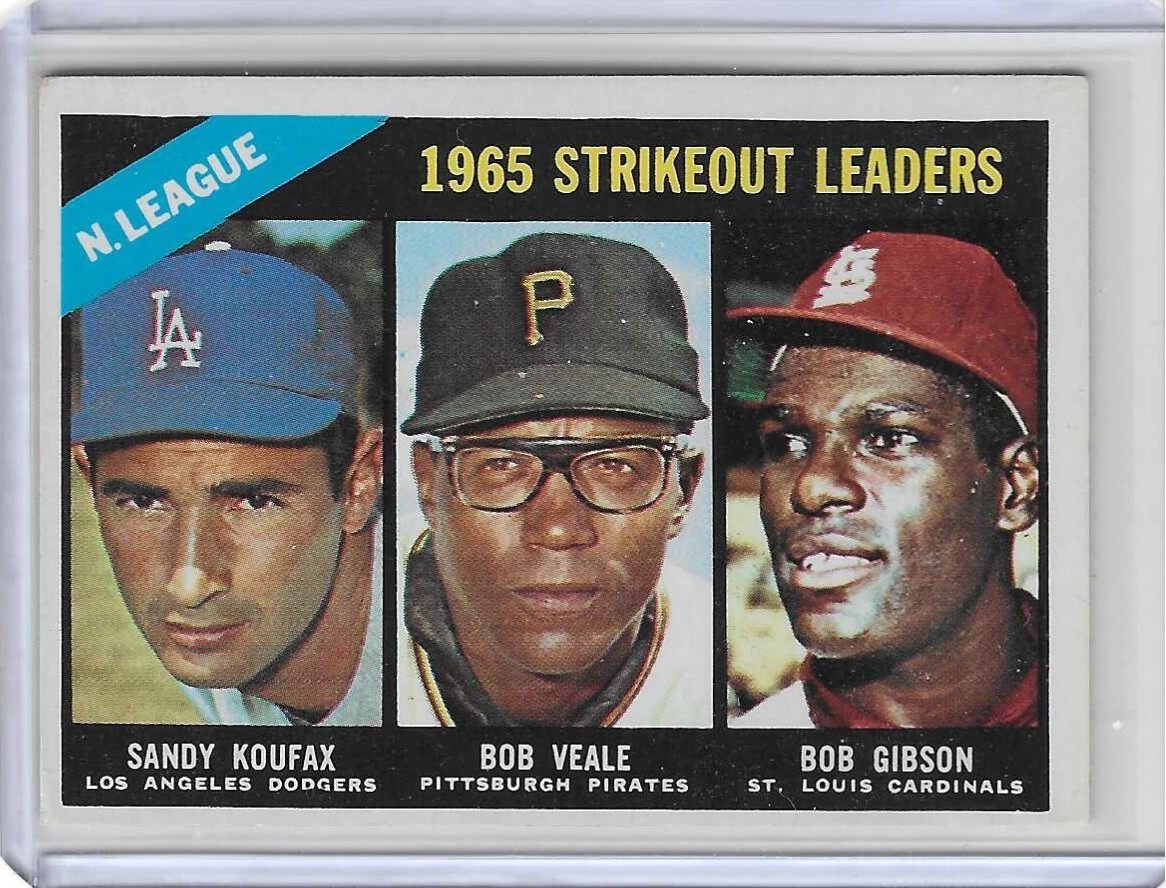 1966 Topps \'65 N.L. Strikeout Leaders Koufax, Veale, Gibson - #225 (EX) 1966 Topps \'65 N.L. Strikeout Leaders Koufax, Veale, Gibson - #225 (EX)