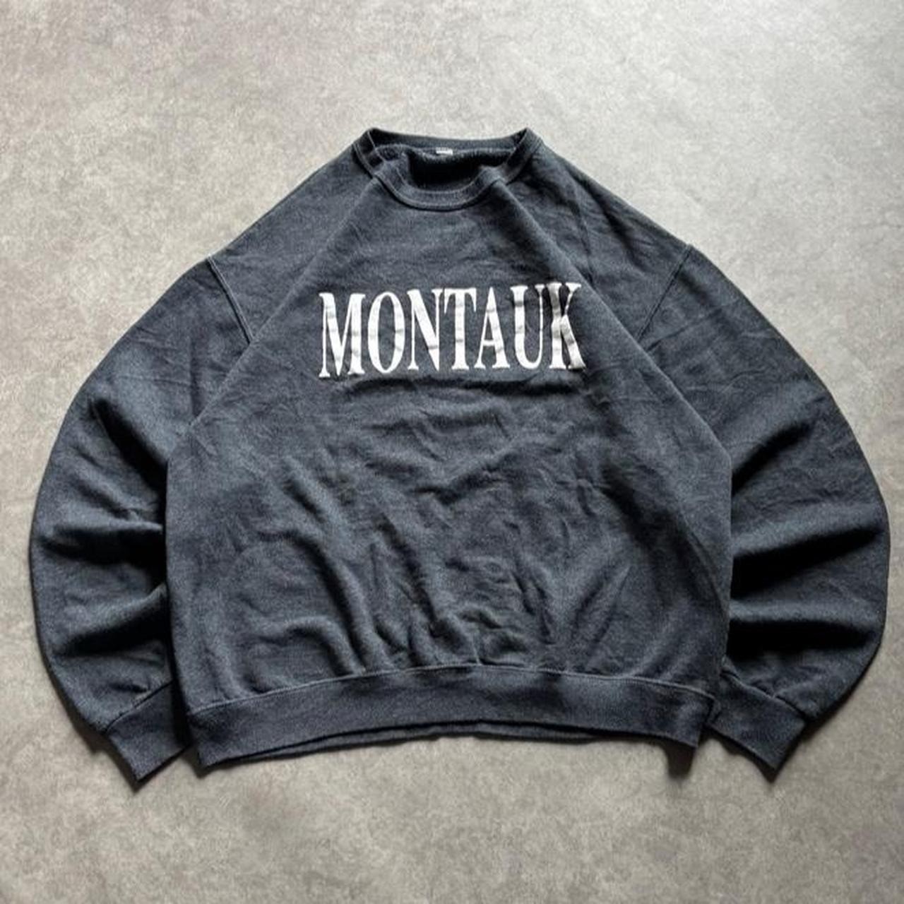 Vintage 2000s Montauk Crewneck Sweatshirt Grey Y2K Pullover Mens Medium