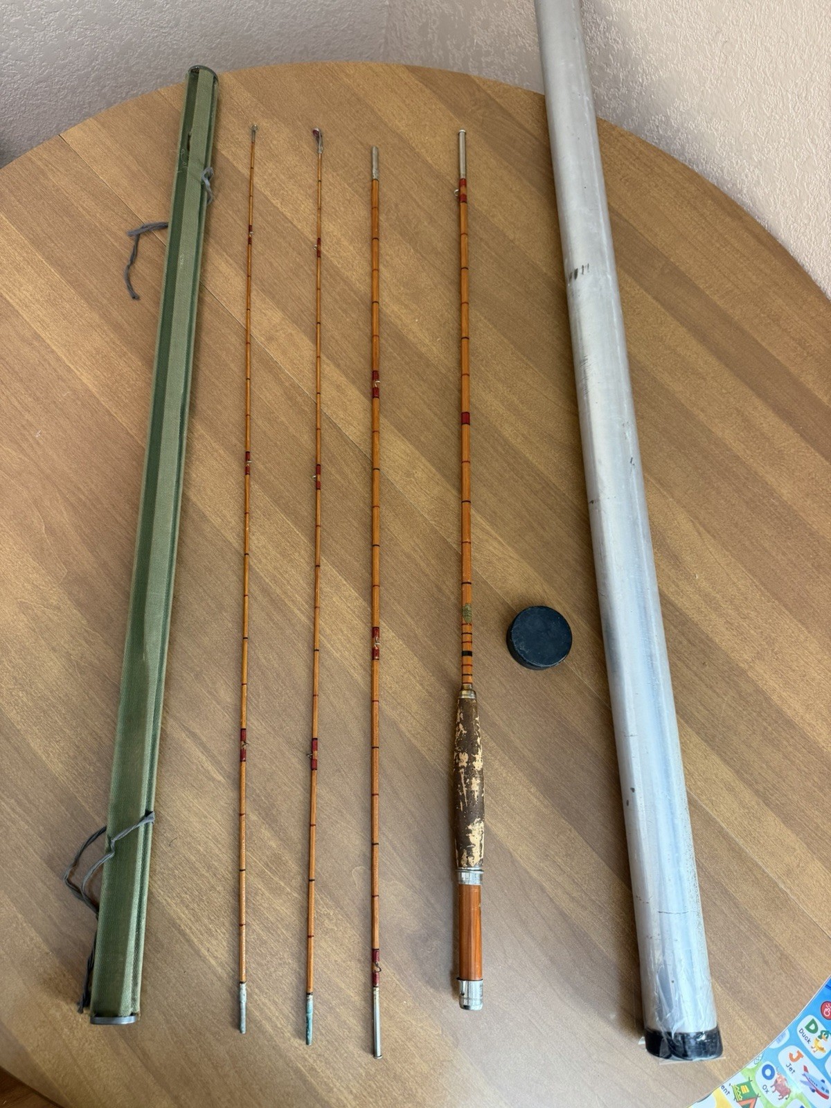 Antique B.H. Dyas Los Angeles Split Bamboo Fly Rod 3pc w/ 2 Tips Bag Tube