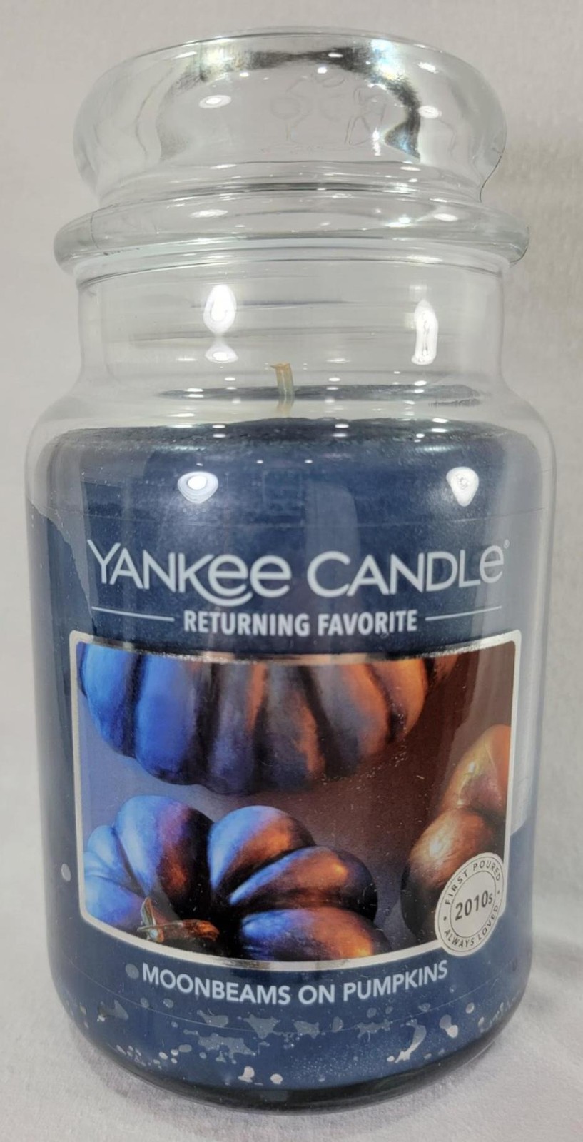 Yankee Candle MOONBEAMS ON PUMPKINS Large Jar 22 Oz Blue Halloween Fall New Wax