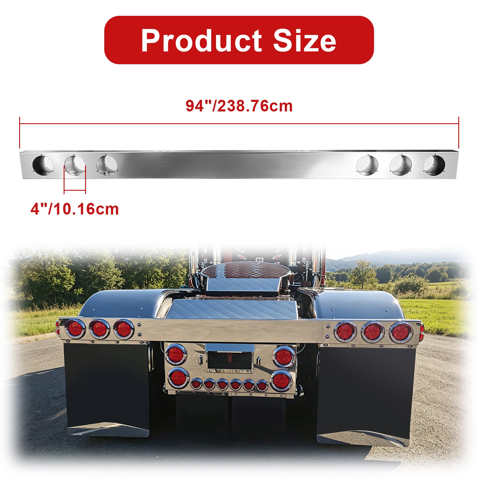 Cabtherlyn Chrome Plated Rear Light Bar with 4'' inches Holes 94'' Cabtherlyn Chrome Plated Rear Light Bar with 4'' inches Holes 94''