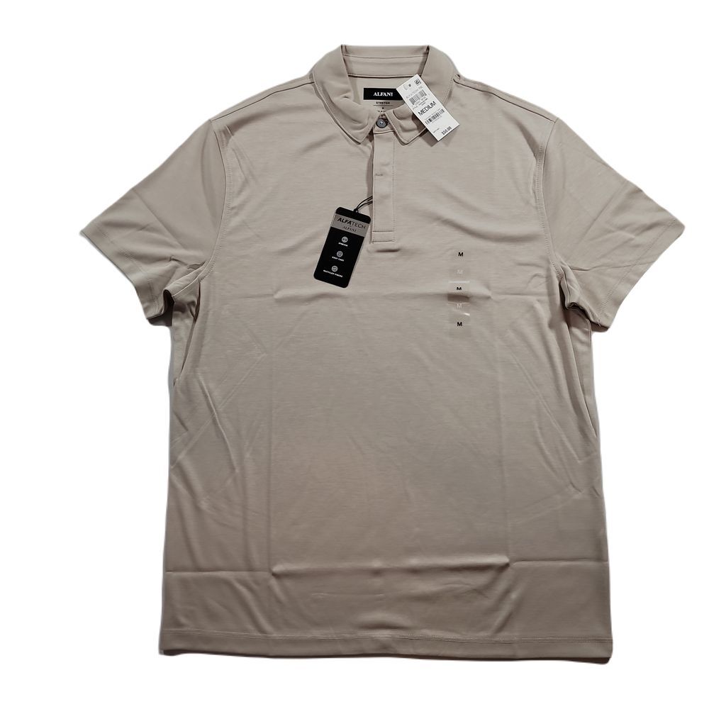 Alfani AlfaTech Polo Shirt Mens Medium Stretch Sand Tan Regular Fit $50 NEW Alfani AlfaTech Polo Shirt Mens Medium Stretch Sand Tan Regular Fit $50 NEW