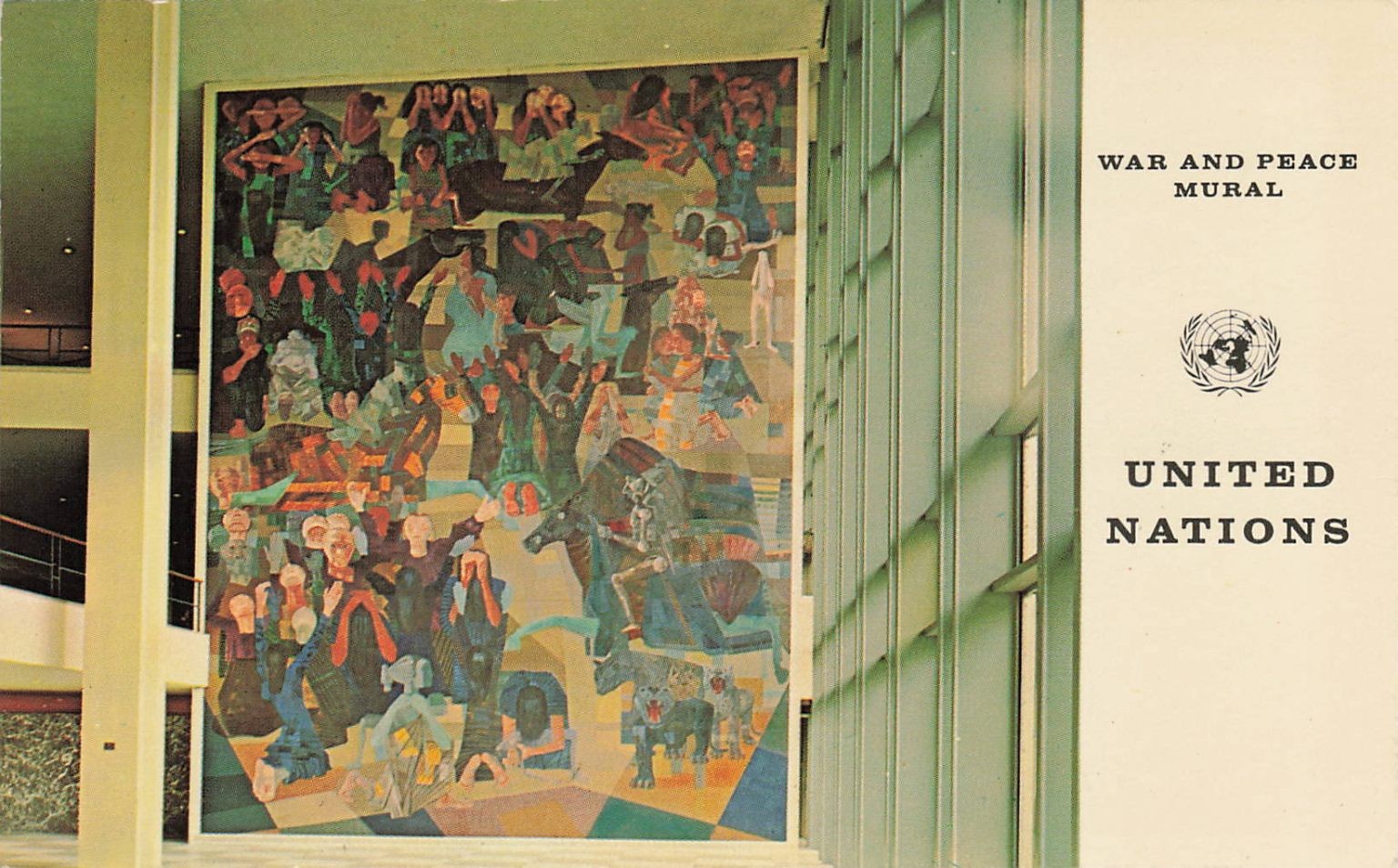 UN Headquarters War & Peace Mural Candido Portinari Postcard Vintage 1950s UN Headquarters War & Peace Mural Candido Portinari Postcard Vintage 1950s