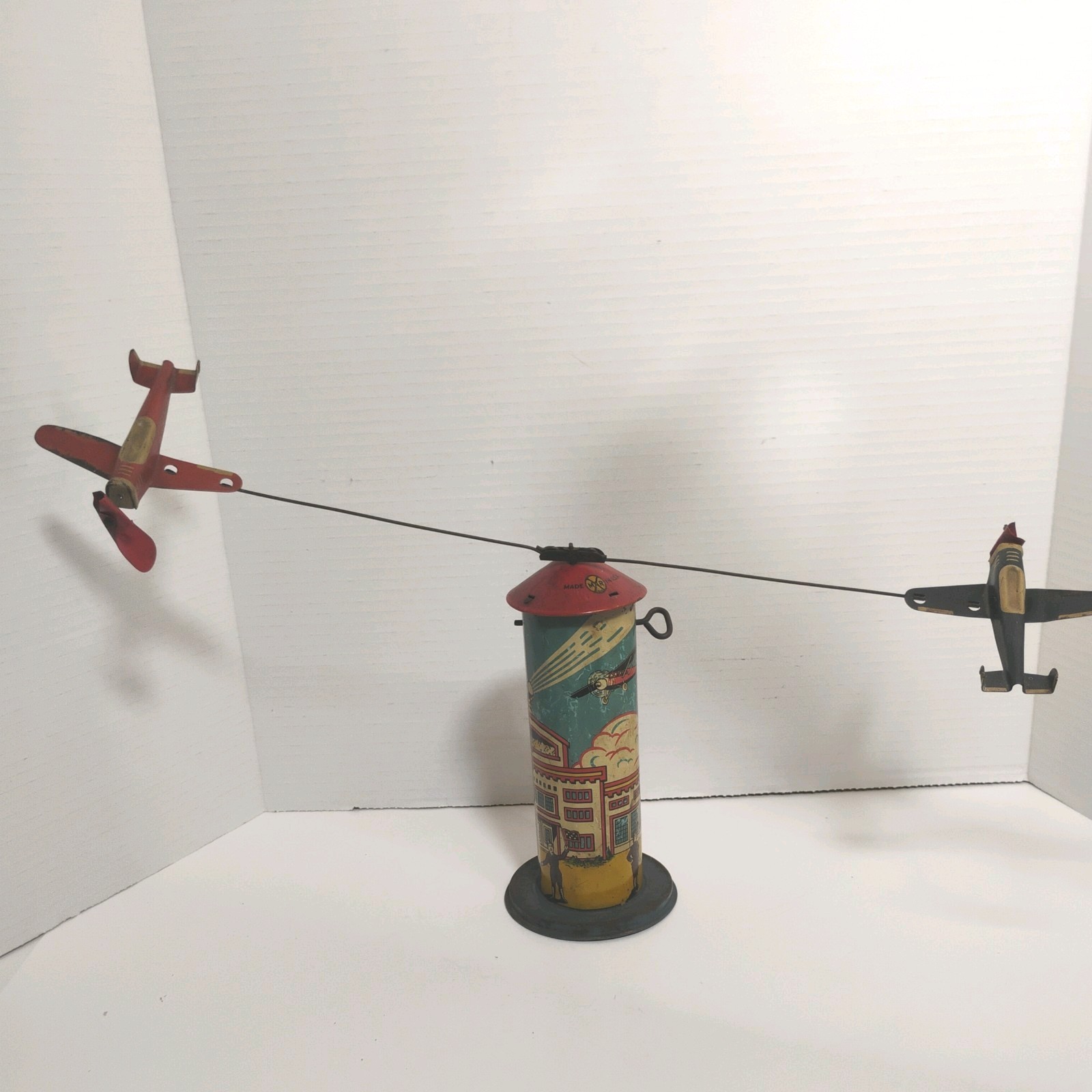1930s Marx Sky Hawk Tin Wind-up Airplane Toy w/2 planes, needs props WORKS 1930s Marx Sky Hawk Tin Wind-up Airplane Toy w/2 planes, needs props WORKS