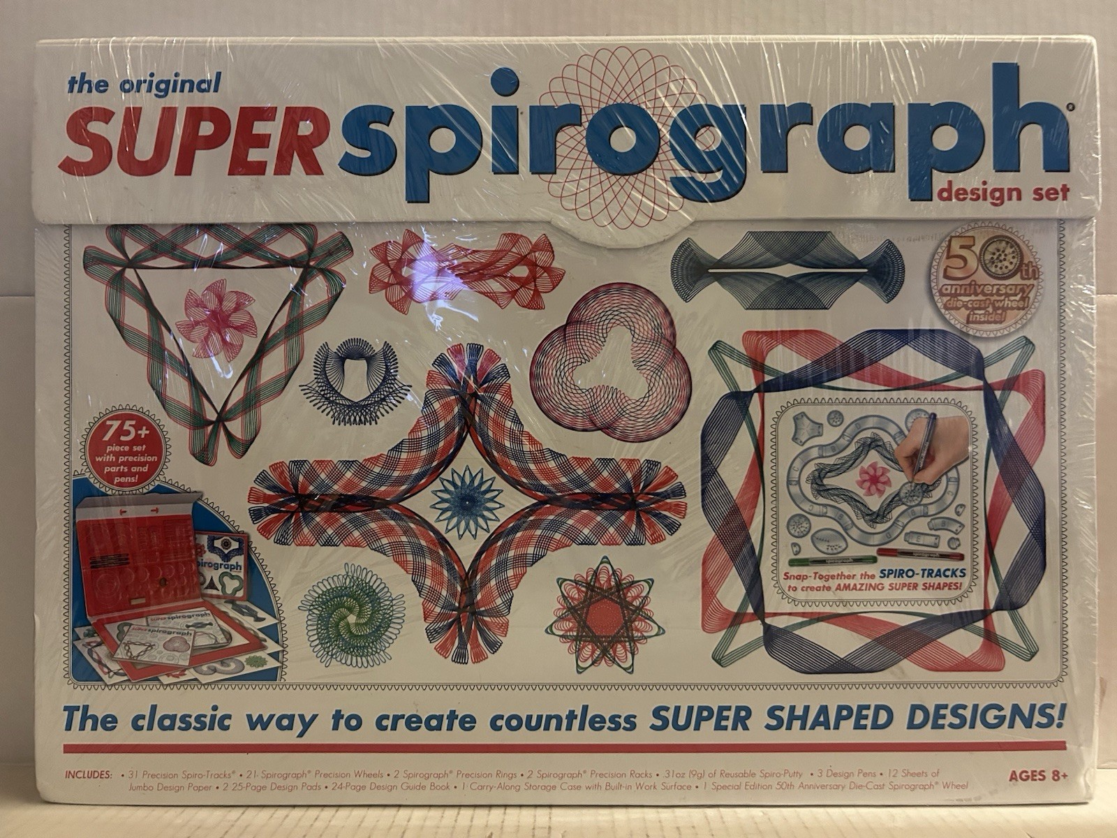 Original Super SPIROGRAPH Design Set 75+ pcs 50th Anniversary Edition Gold Wheel