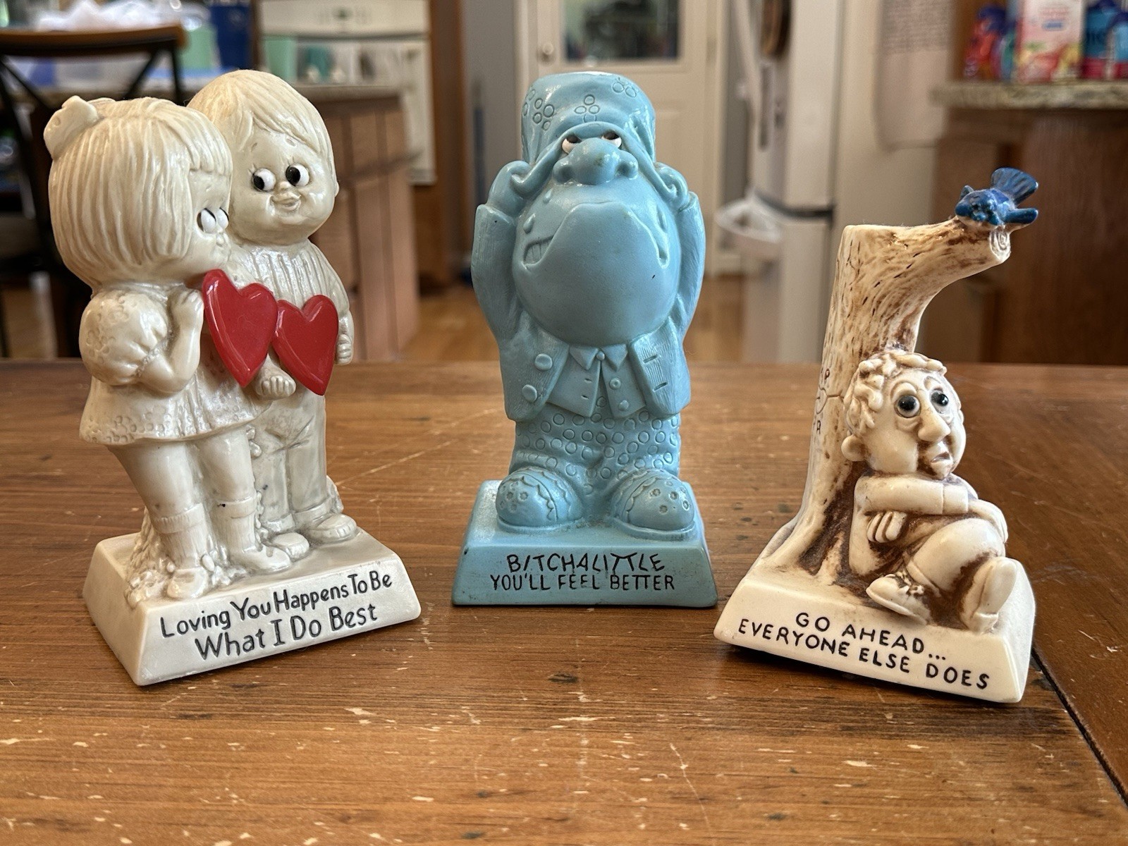Lot 3 Russ Berrie Sillisculpt figures #710 Loving You, #810 Bitch a Little, #763