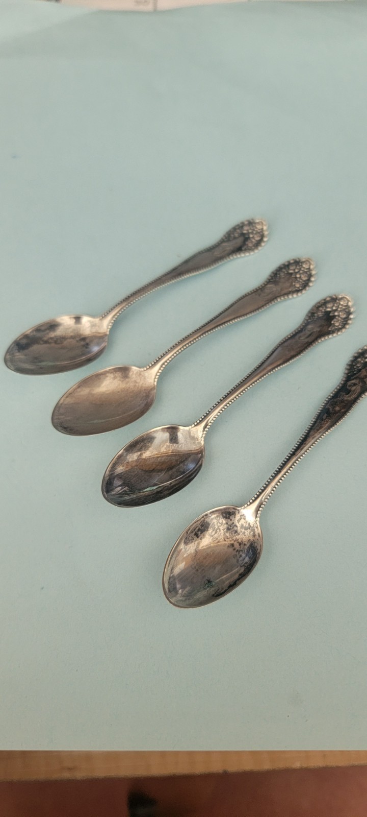 Antique Shreve & Co. Sterling Silver Demitasse Spoons Set of 4 Lancaster Rose...
