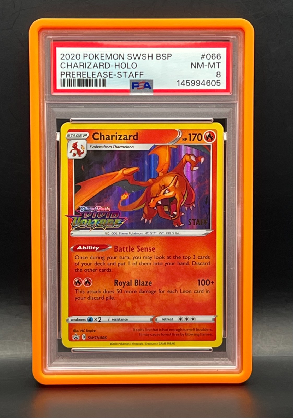 Promo Charizard #066 Prerelease Staff Holo Stamped-2020 Pokémon SWSH BSP PSA 8