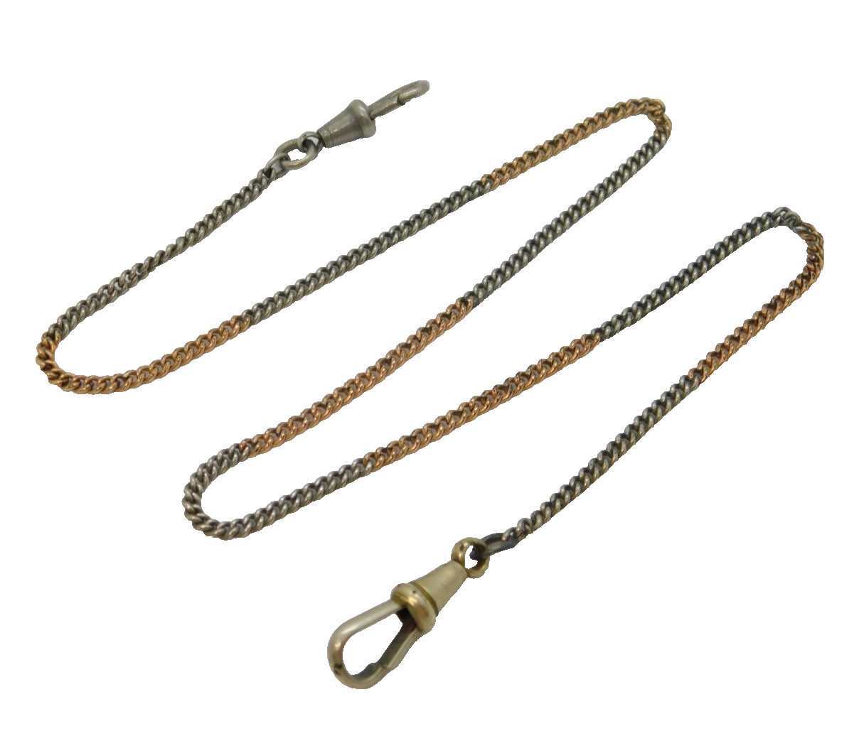 19th Century Sterling Silver & Rolled Gold Two-Tone Watch Chain Antique c1880s
