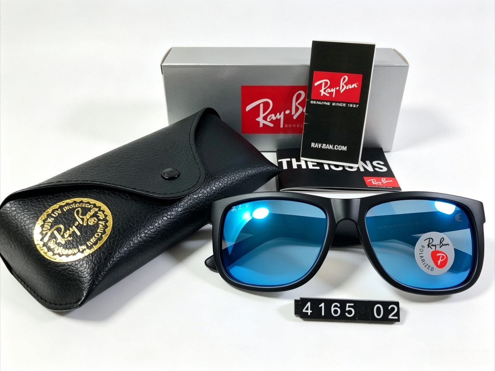 Ray-Ban RB4165 Black Frame BLue Polarized Lens Square Sunglasses Ray-Ban RB4165 Black Frame BLue Polarized Lens Square Sunglasses