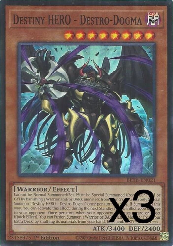 3x Yugioh Destiny HERO - Destro-Dogma BETB-EN021 Super Rare 1st Edition NM