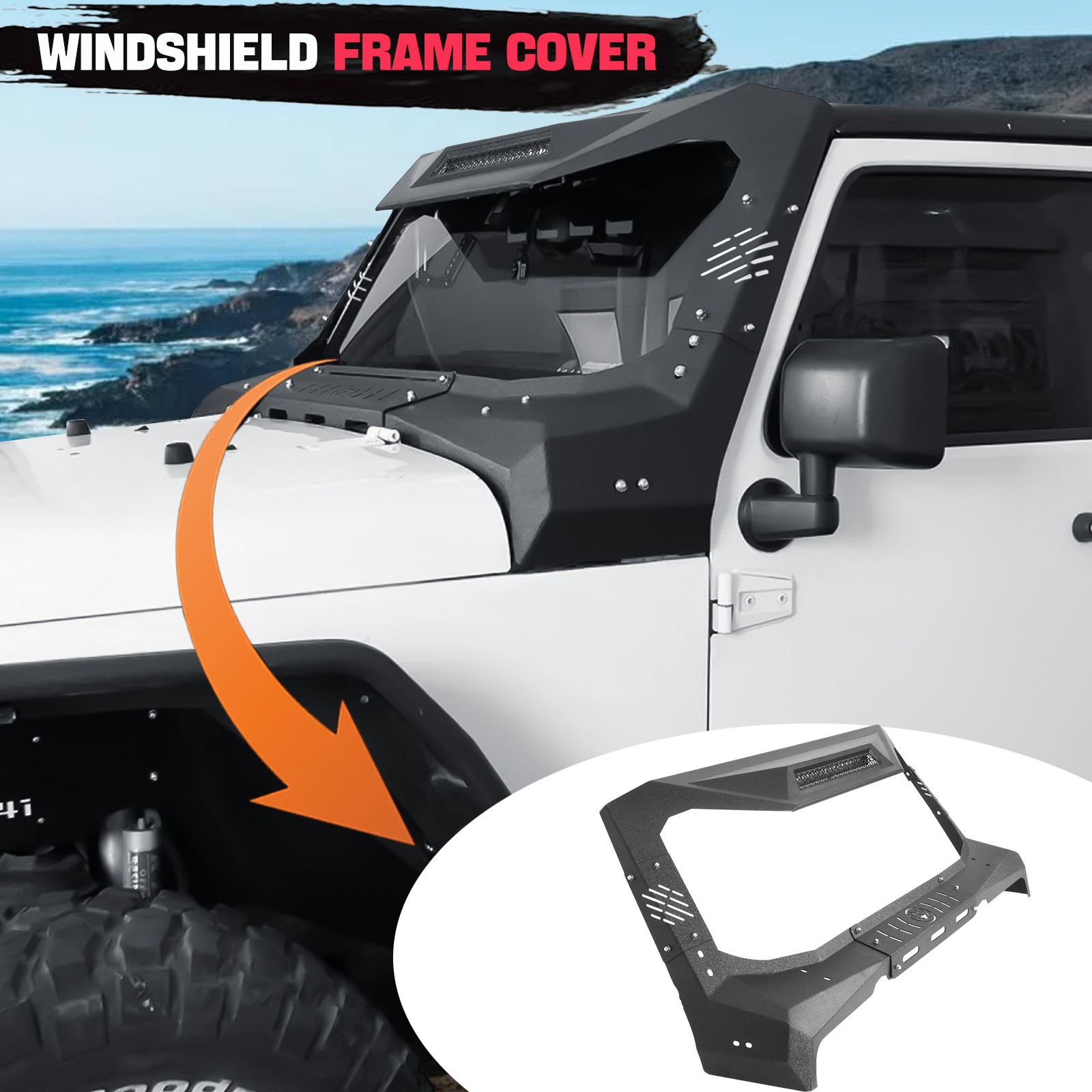 For Jeep Wrangler JK 2007-2018 Outer Windshield Frame Cover Sun Visor Cowl Steel