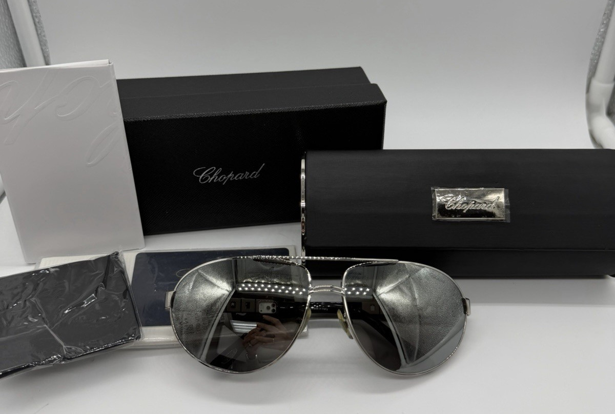 NIB NOS Chopard SCH A57 Sunglasses Men Mirror Frame Silver 64/15 135mm Polarized