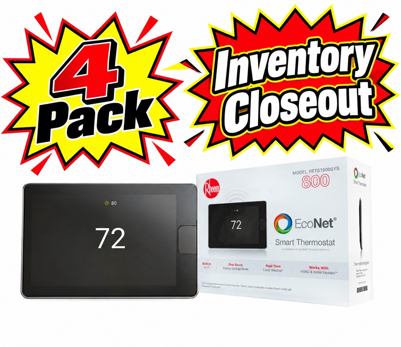 Rheem RETST800SYS Wi-Fi- Enabled Touchscreen Heating & Cooling Smart Thermostat Rheem RETST800SYS Wi-Fi- Enabled Touchscreen Heating & Cooling Smart Thermostat