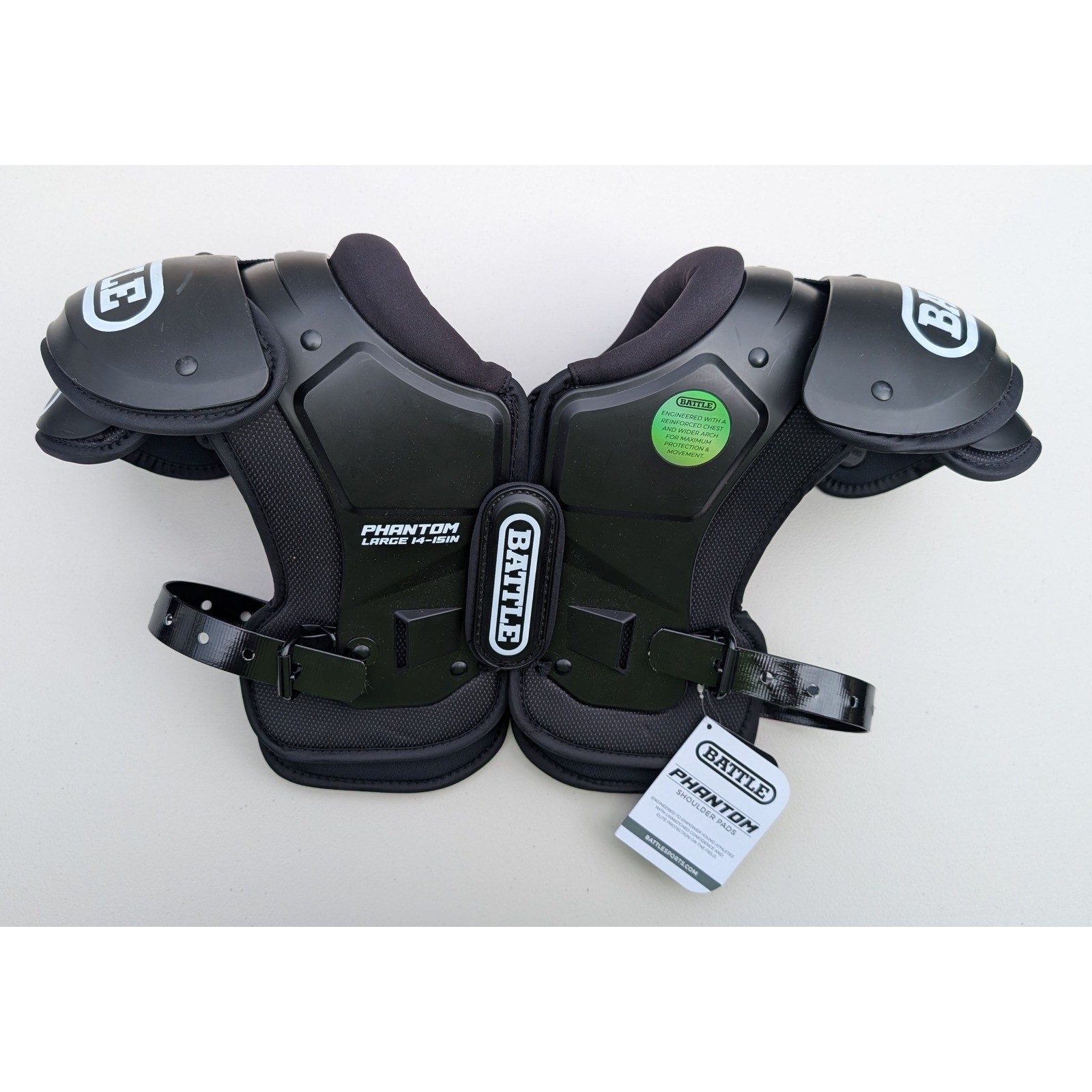 Battle Phantom Youth Football Shoulder Pads Black Size Large 14-15in