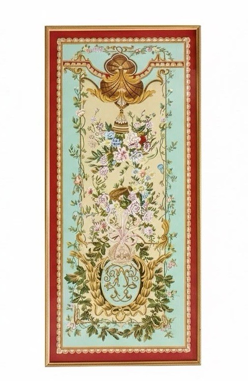 Magnificent Original French Painting on Silk in Frame from Chelsea House Tall