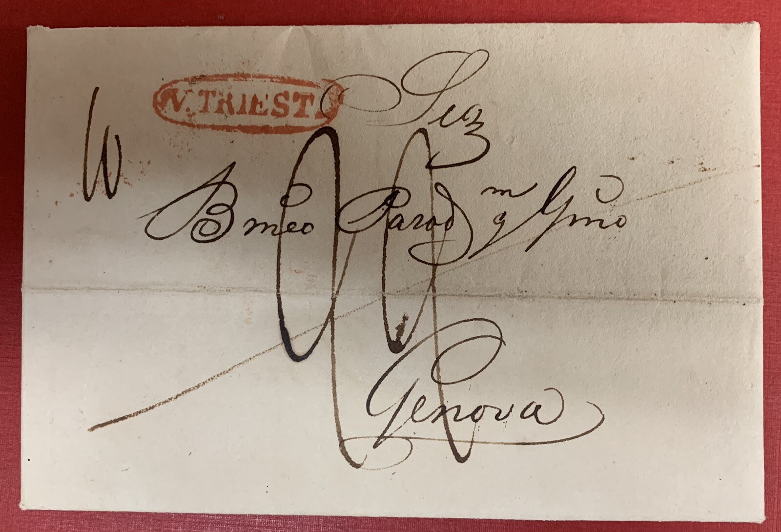 Italy, 1835, Stampless Cover, Trieste to Genoa, 4 Postal Markings Italy, 1835, Stampless Cover, Trieste to Genoa, 4 Postal Markings