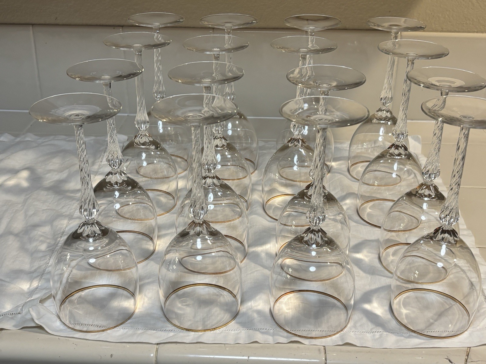 Pair of 2 Lenox Monroe Gold Trim Crystal Water Goblets 8.5\
