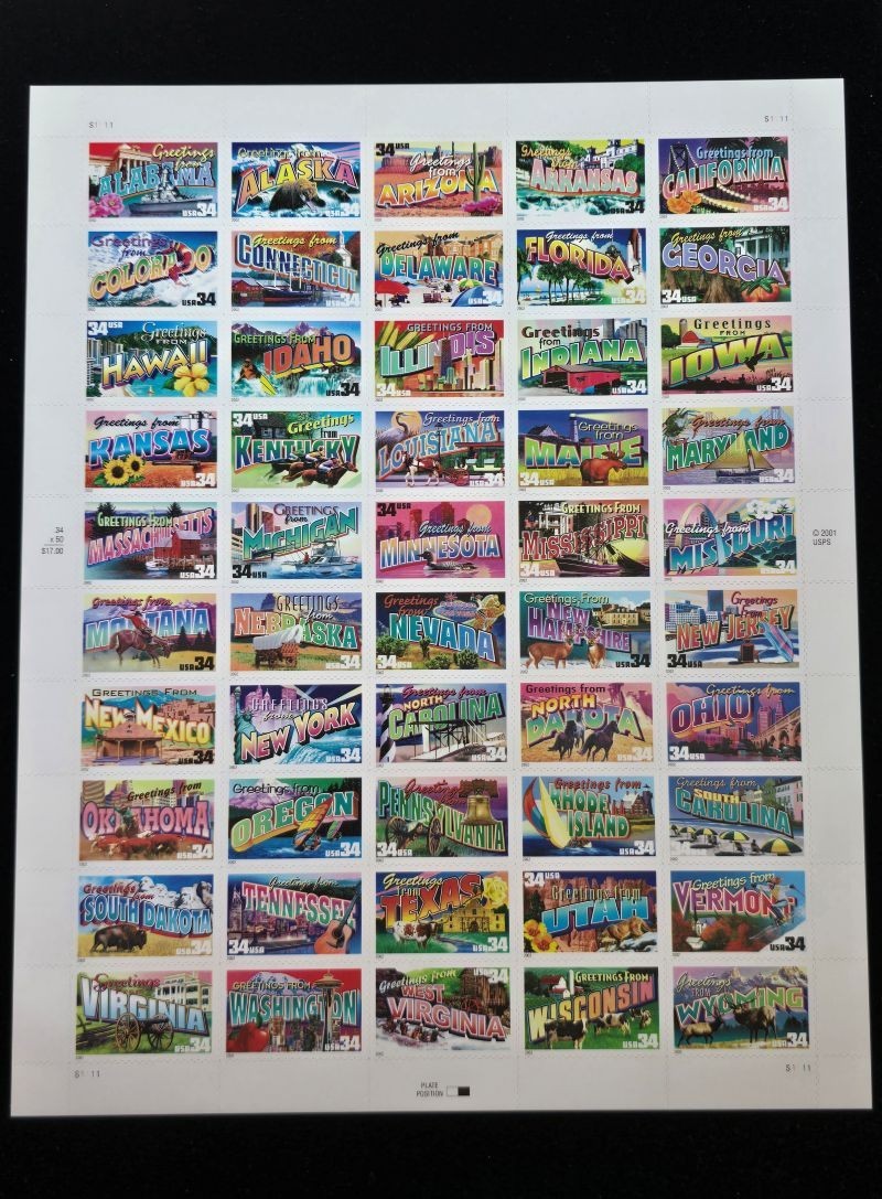 U.S. Scott #3561-3610 Sheet of 50 Greetings from America Mint Never Hinged