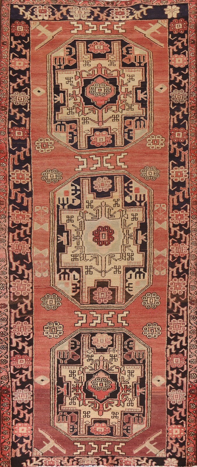 Geometric Vintage Ardebil 10 ft. Runner Rug Handmade Wool 4x10 for Hallway