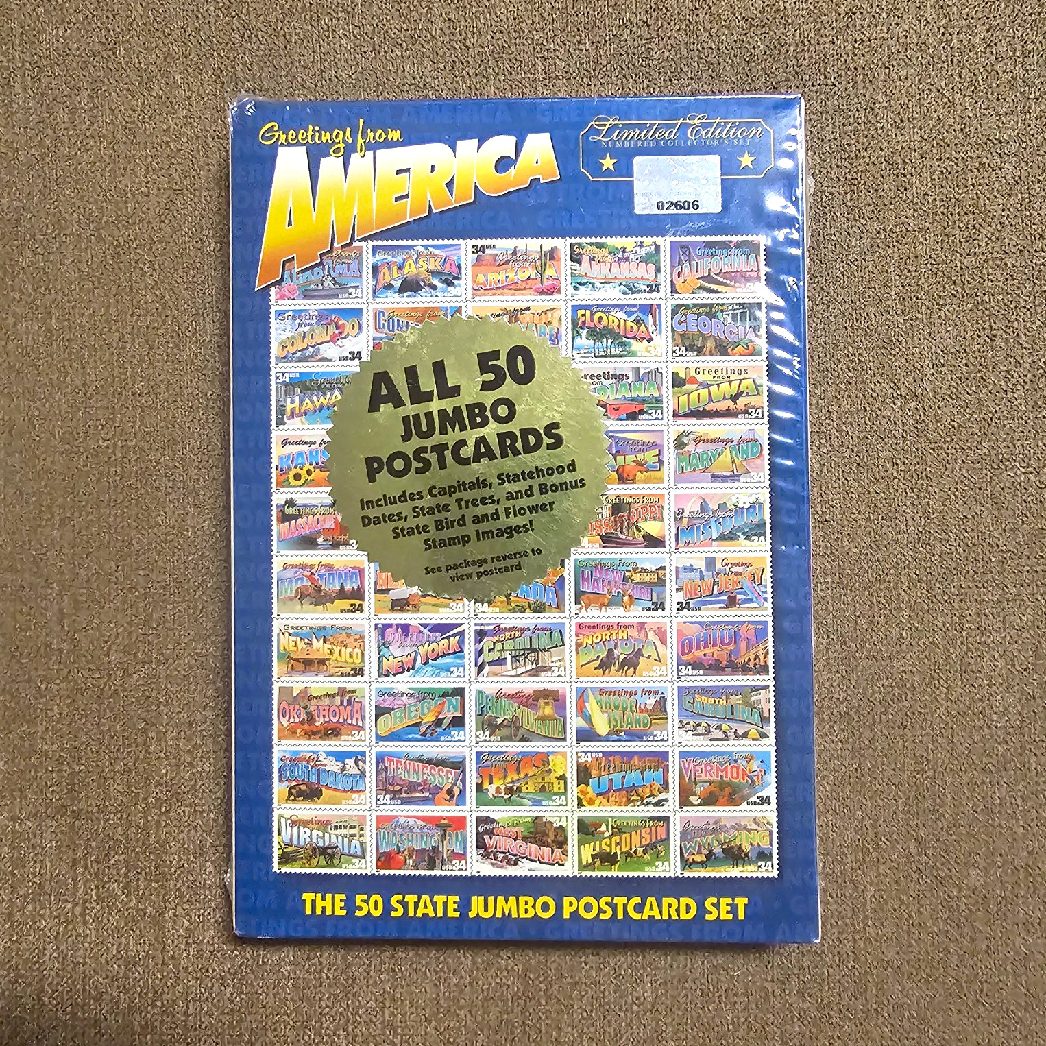2002 USPS Greetings from America 50 State Jumbo Postcard Set Sealed Limited Ed