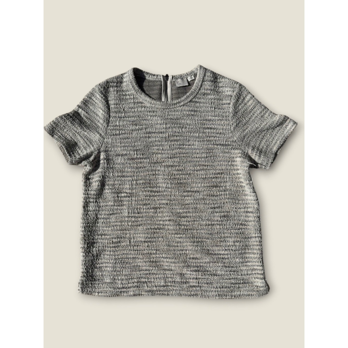 Anthropologie Postmark Grey White Tweed Metallic Lurex Back Zip Top Large Anthropologie Postmark Grey White Tweed Metallic Lurex Back Zip Top Large