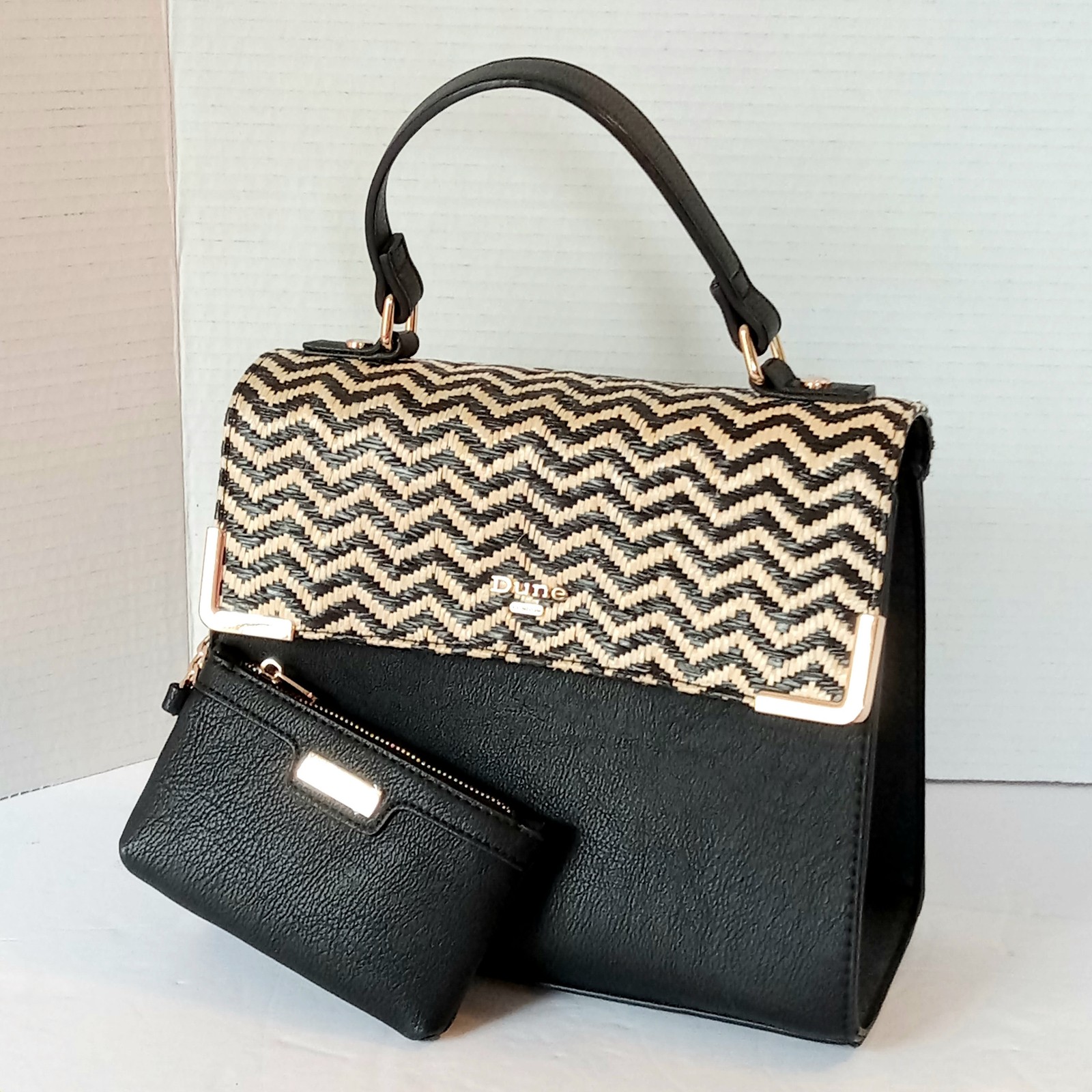 Dune London Handbag Matching Wallet / Coin Purse Herringbone Black white Flap