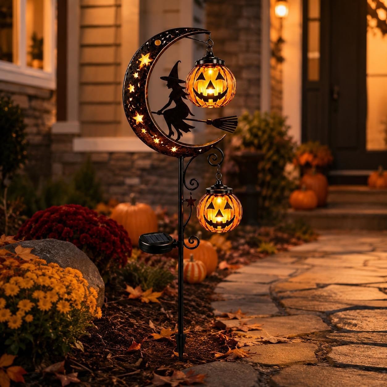 Solar Halloween Pumpkin Moon Garden Stake Light Black Witch Light F Garden Porch
