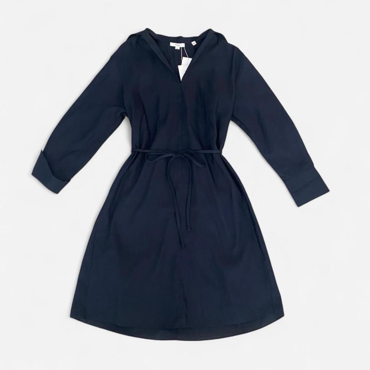 NWT $445 Vince linen blend navy dress with tie waist Size M NWT $445 Vince linen blend navy dress with tie waist Size M