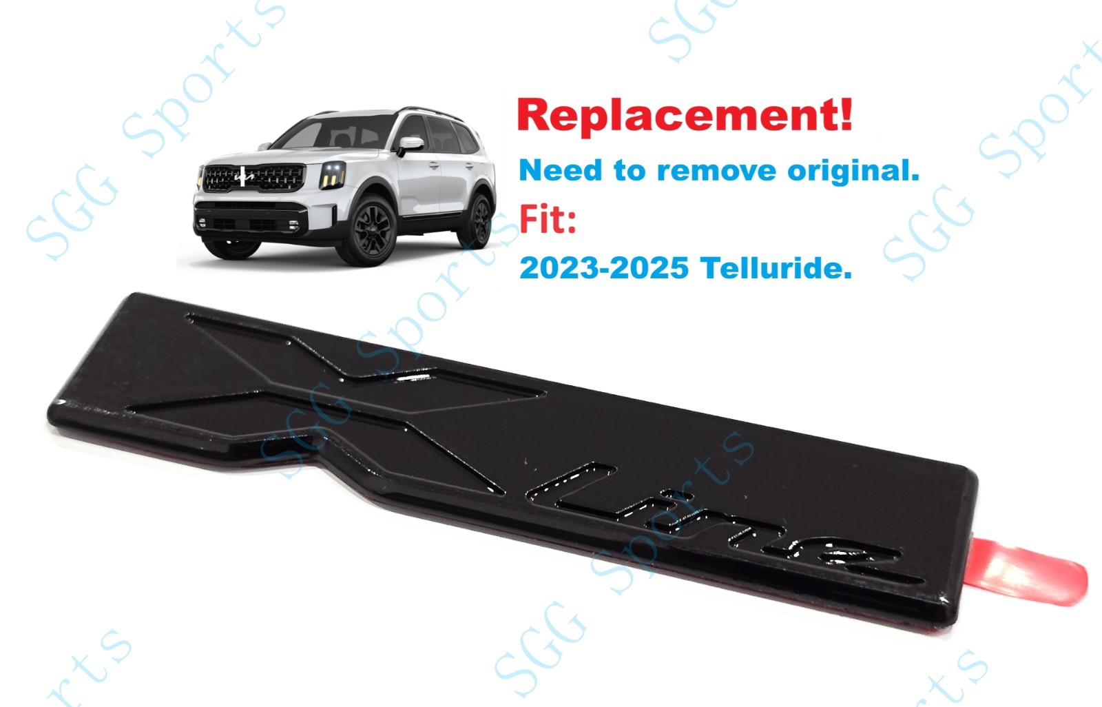 Replacement Gloss Black Rear Tailgate Xline Emblem 2022-2025 K I A Telluride
