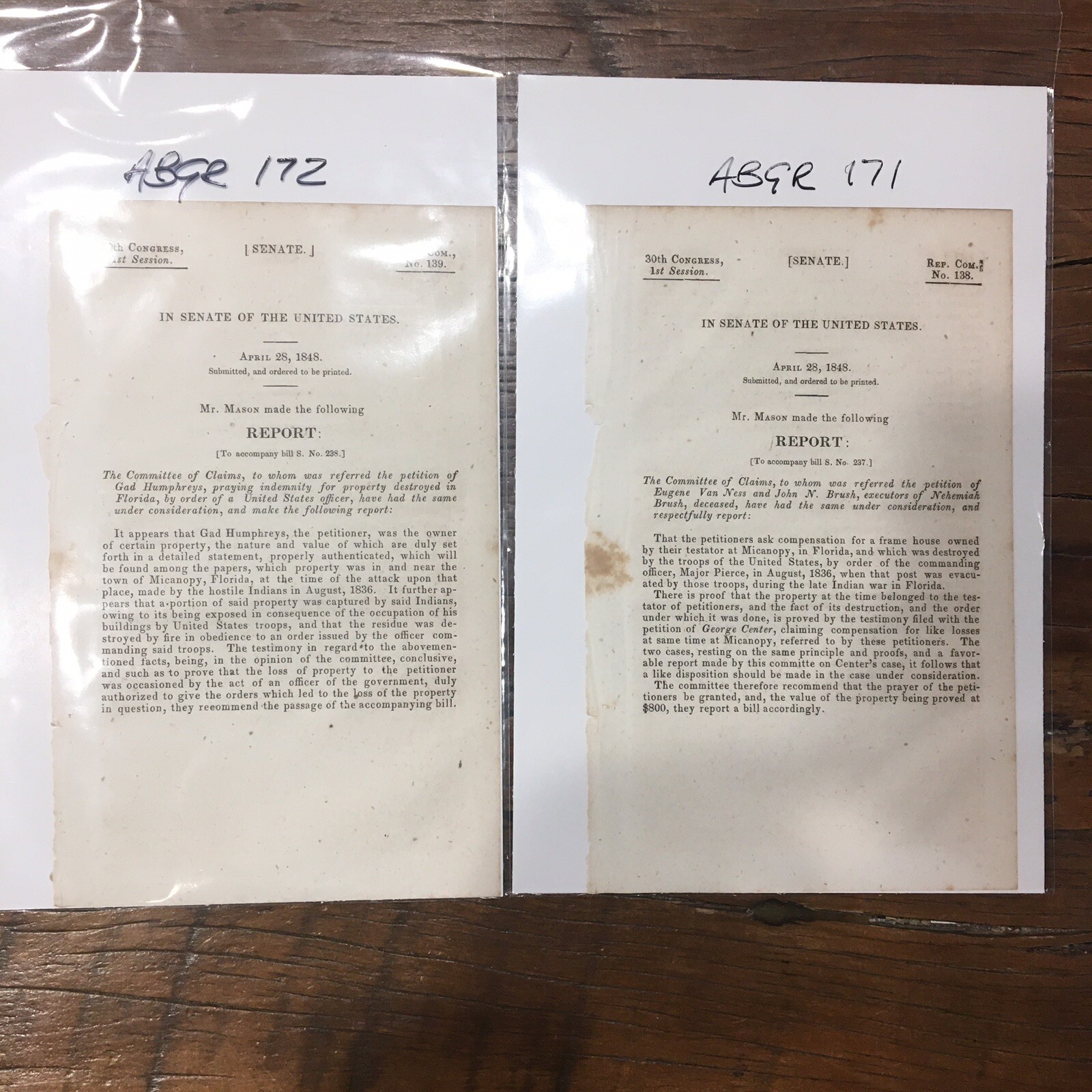 Vintage Antique Florida 30th 1848 Session Senate Congress Native American Pair
