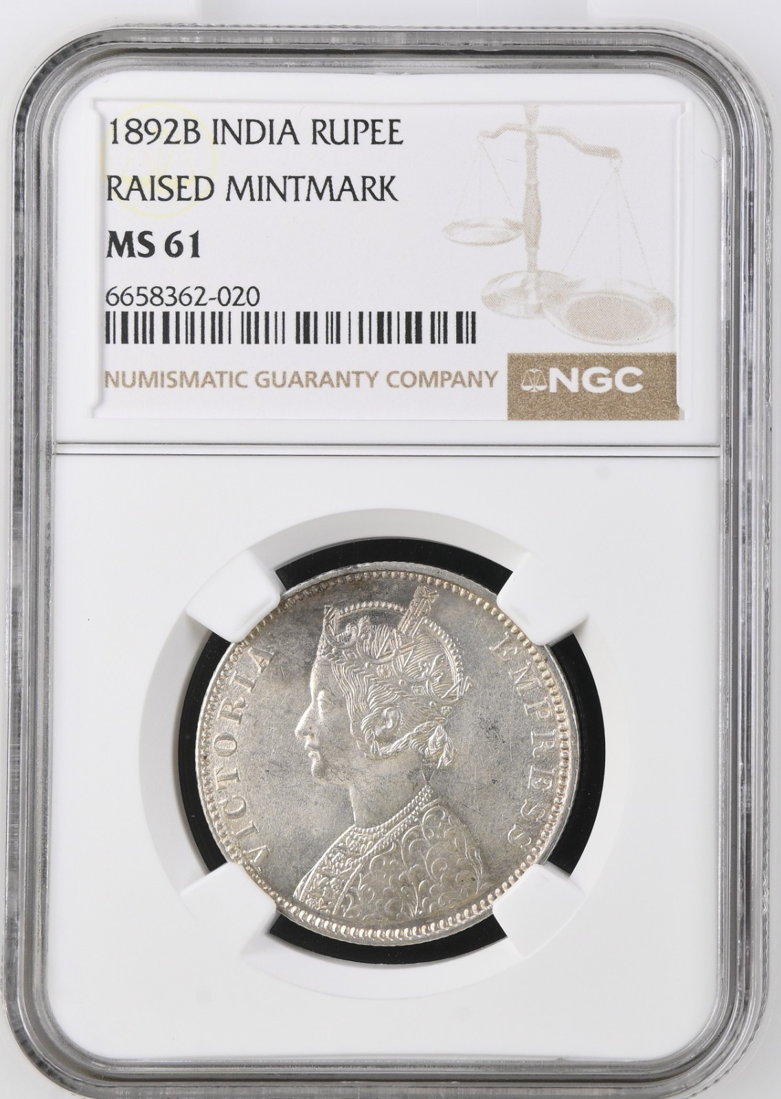 1892 B INDIA Rupee MS61 RAISED MINTMARK RARE 1892 B INDIA Rupee MS61 RAISED MINTMARK RARE