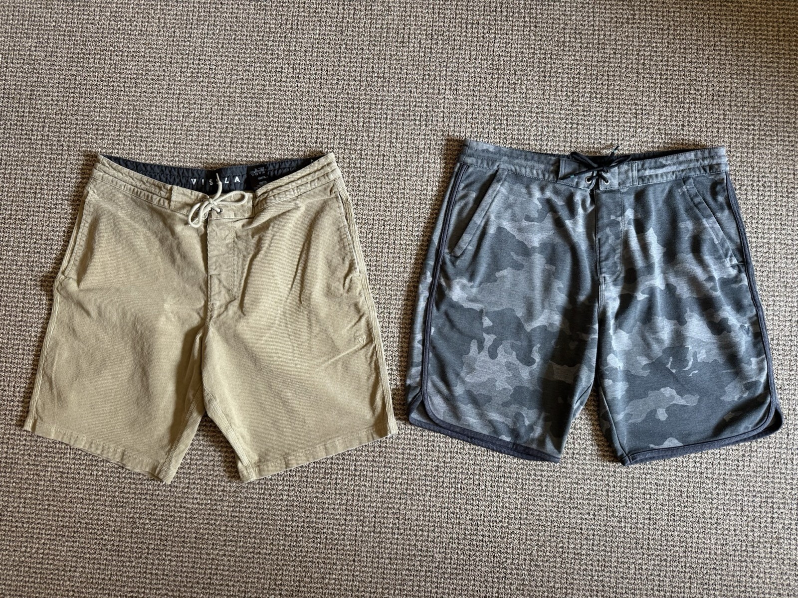 Lot of 2 Vissla Sofa Surfer Board Walk Shorts Corduroy Camo Pockets Men’s LARGE