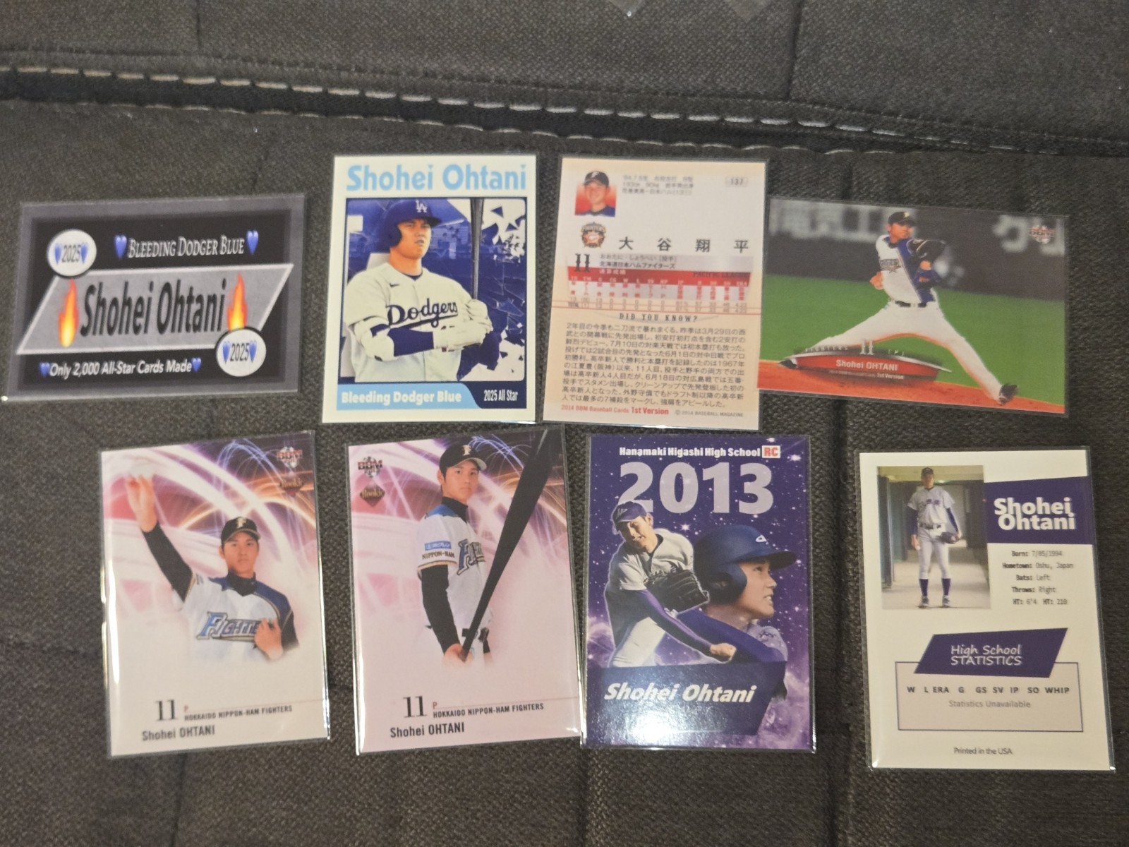 Shohei Ohtani 8 Card Lot 2013 RC Rookie BBM Japan Nippon Ham Dodgers Novelty