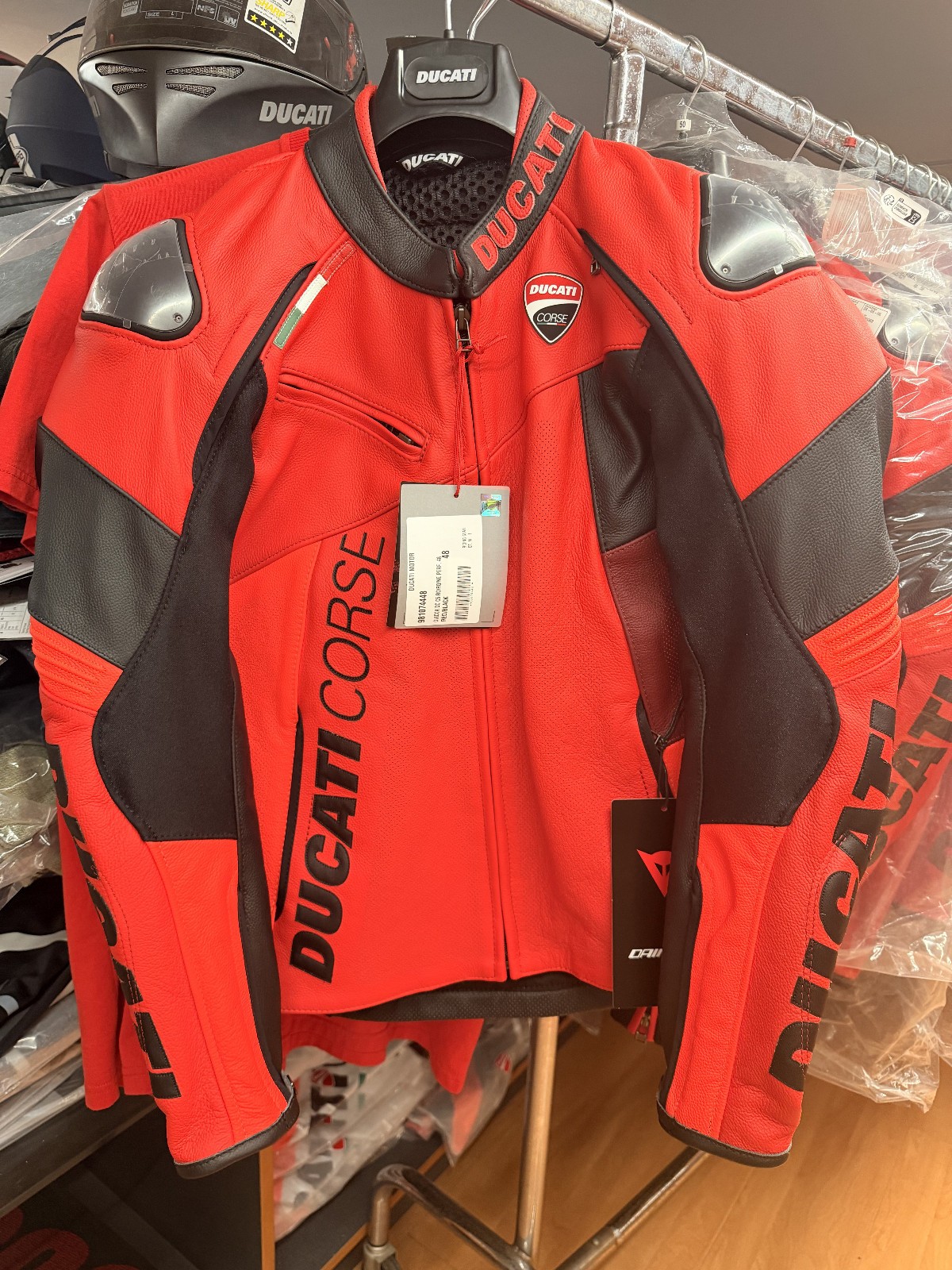 Ducati Corse Dainese Leather Motorcycle Jacket TRAFORATA C6 Red Size 52 ORIGINAL