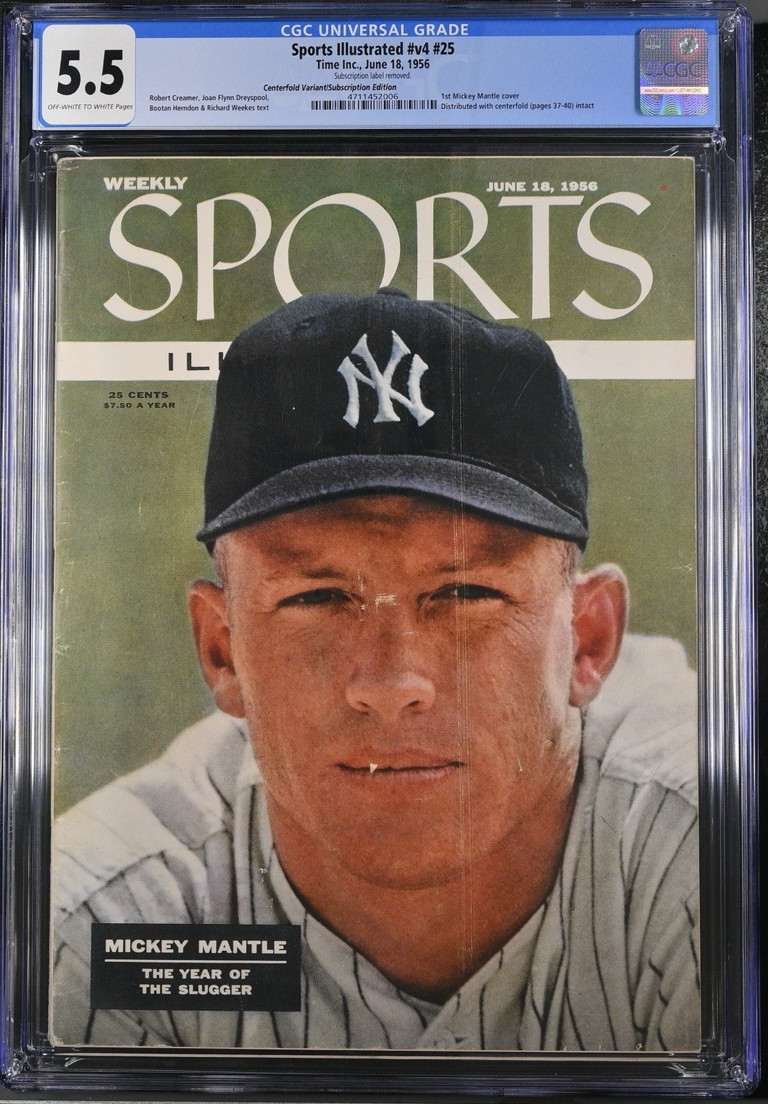1956 Sports Illustrated Mickey Mantle 1st Cover CGC 5.5 FC centerfold Sub LR 1956 Sports Illustrated Mickey Mantle 1st Cover CGC 5.5 FC centerfold Sub LR