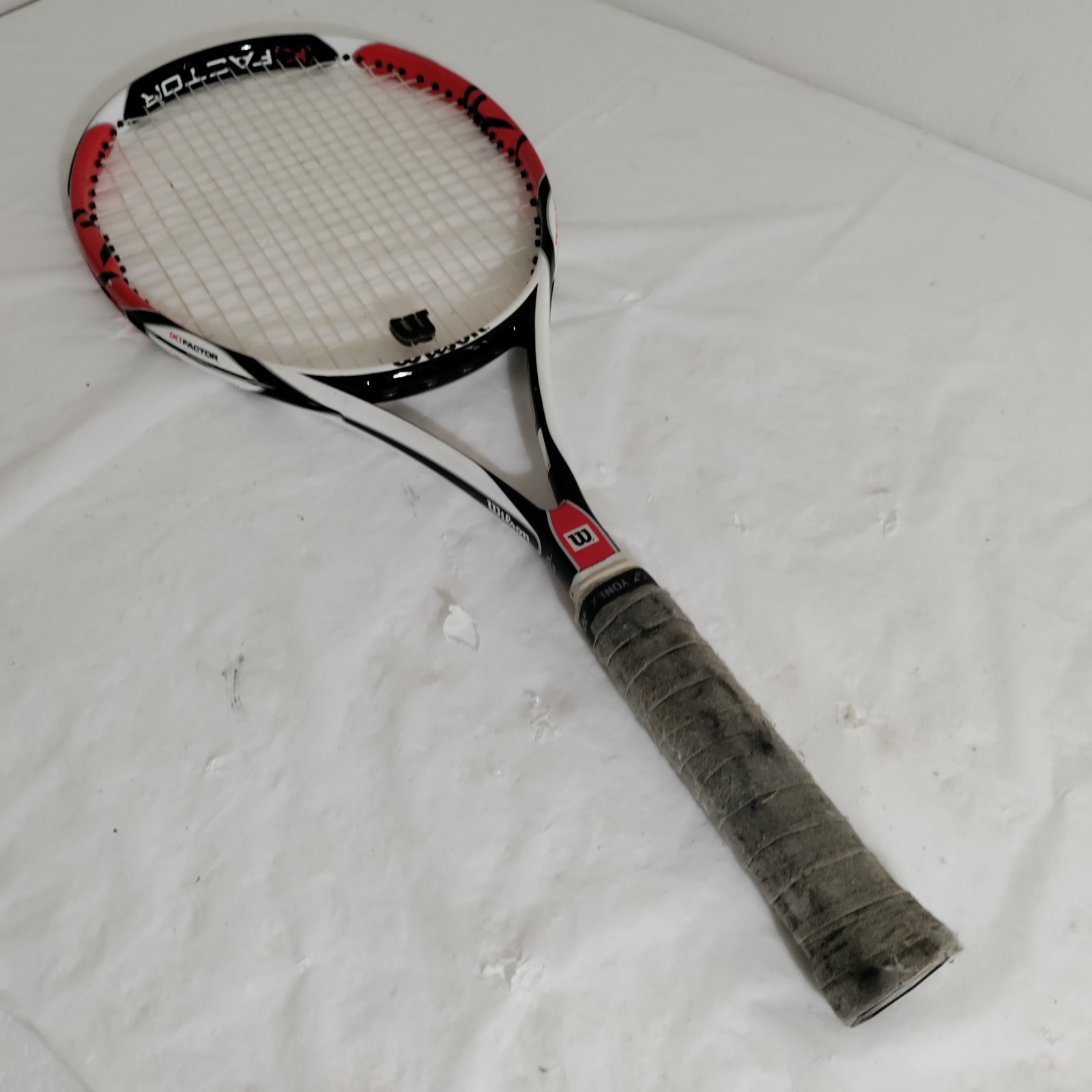 Wilson K Factor Six One 95 332g 95sq Tennis Racquet 4 5/8” Red Black White Wilson K Factor Six One 95 332g 95sq Tennis Racquet 4 5/8” Red Black White