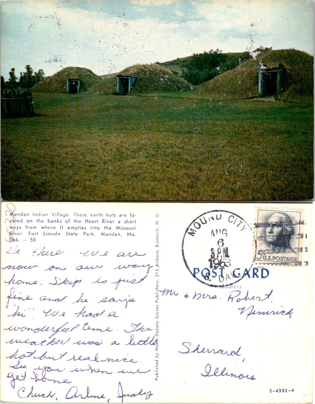 Mandan ND Mandan Indian Village Earthy Huts Postcard 60320