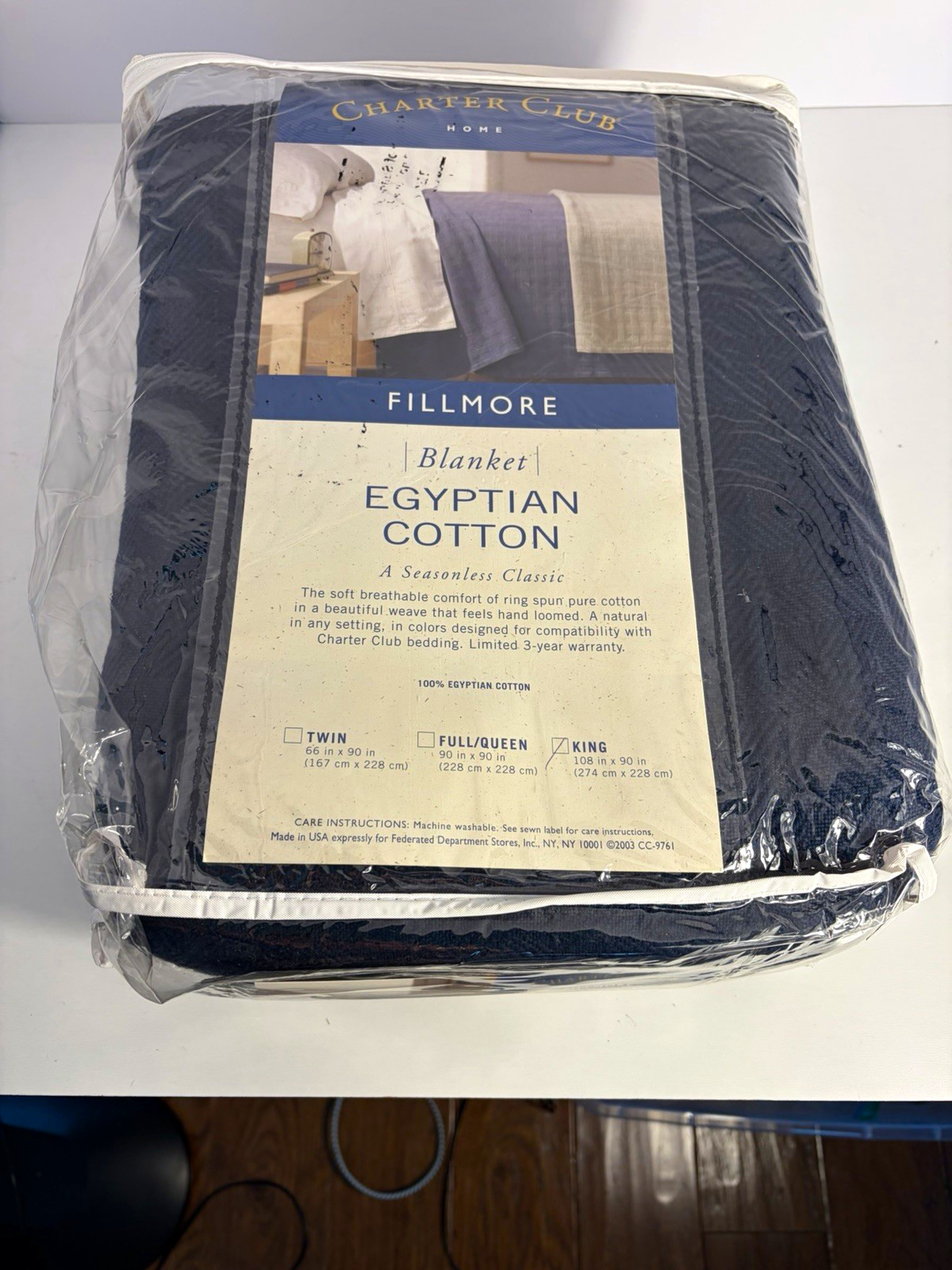 Vintage Charter Club Fillmore King Egyptian Cotton Blanket Navy Blue