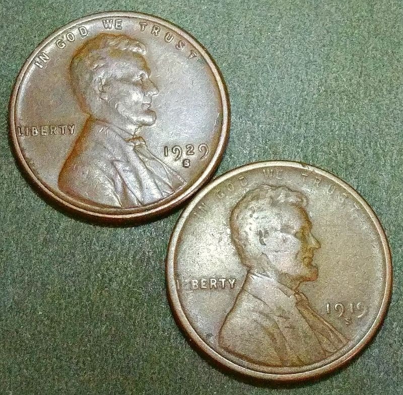 1919-s and 1929-s Lincoln cents / F - VF / Actual Coins pictured